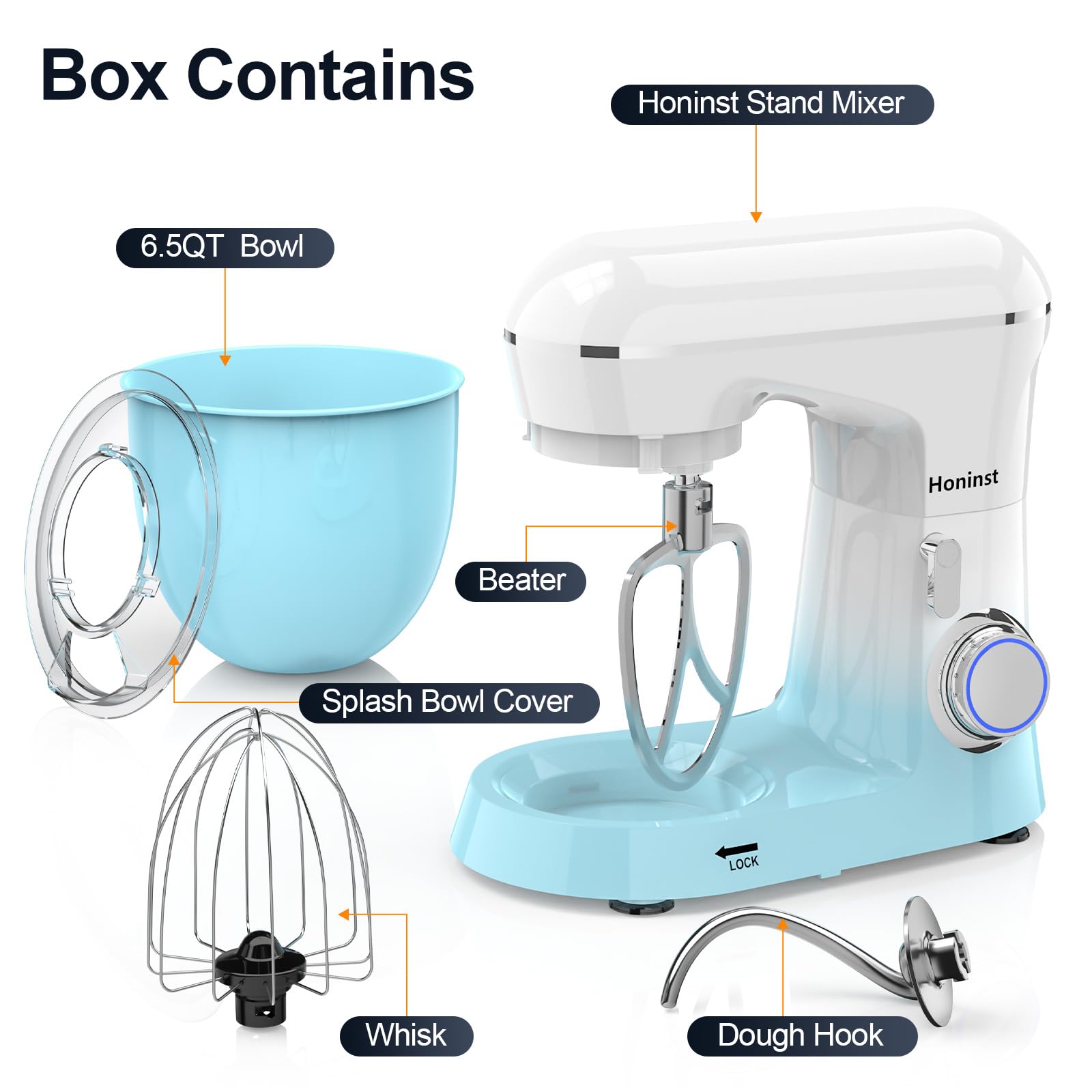 6.5QT 10-Speed Tilt-Head Electric Stand Mixer with Bowl, Dough Hook, Whisk & Beater - Professional Kitchen Mixer for Baking Cakes, Cookies & Bread - Perfect for Home Bakers & Cooking Enthusiasts (Gradient Blue) | Ideal for Holiday Baking, Birthday Cakes & Family Meal Prep