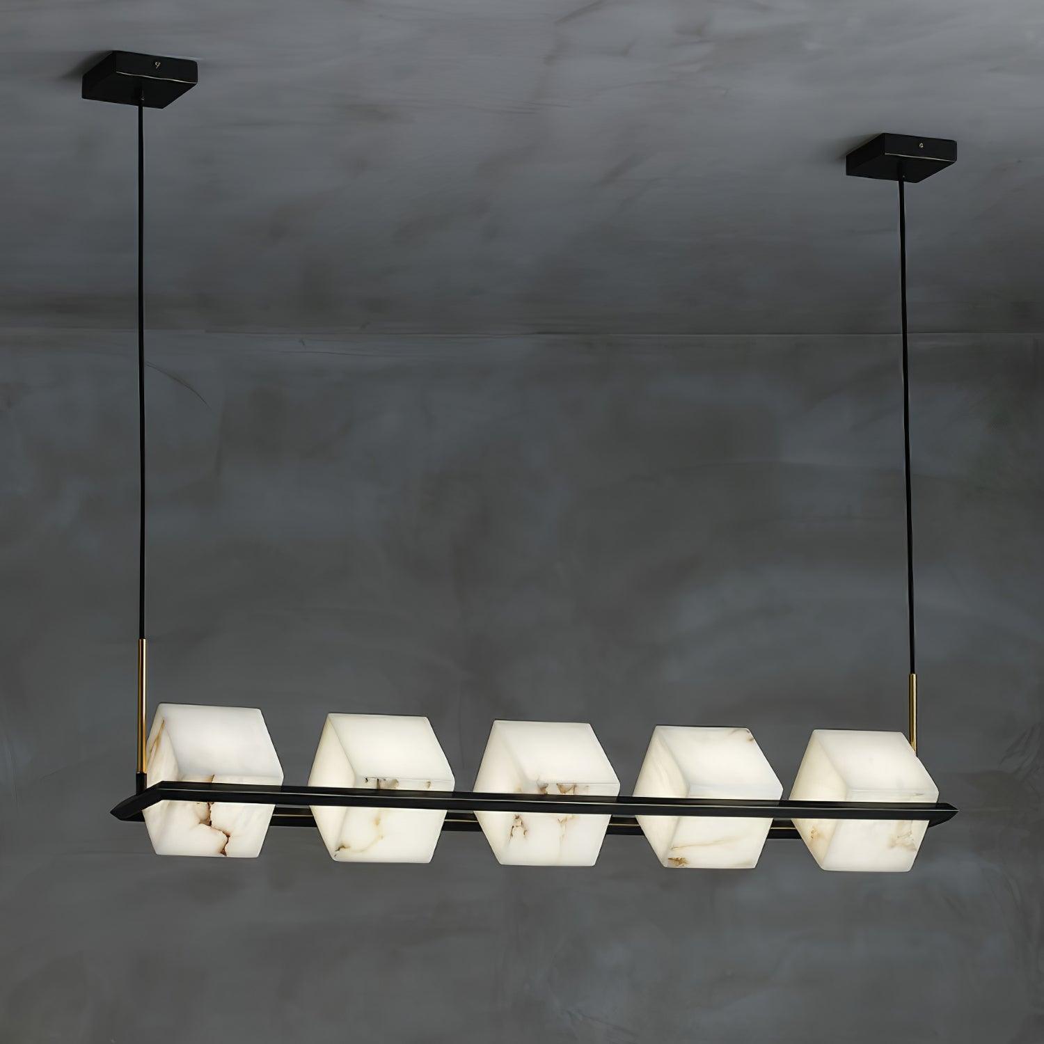 Modern Alabaster Square Box Chandelier - Elegant Ceiling Light Fixture for Dining Room, Living Room & Bedroom Lighting