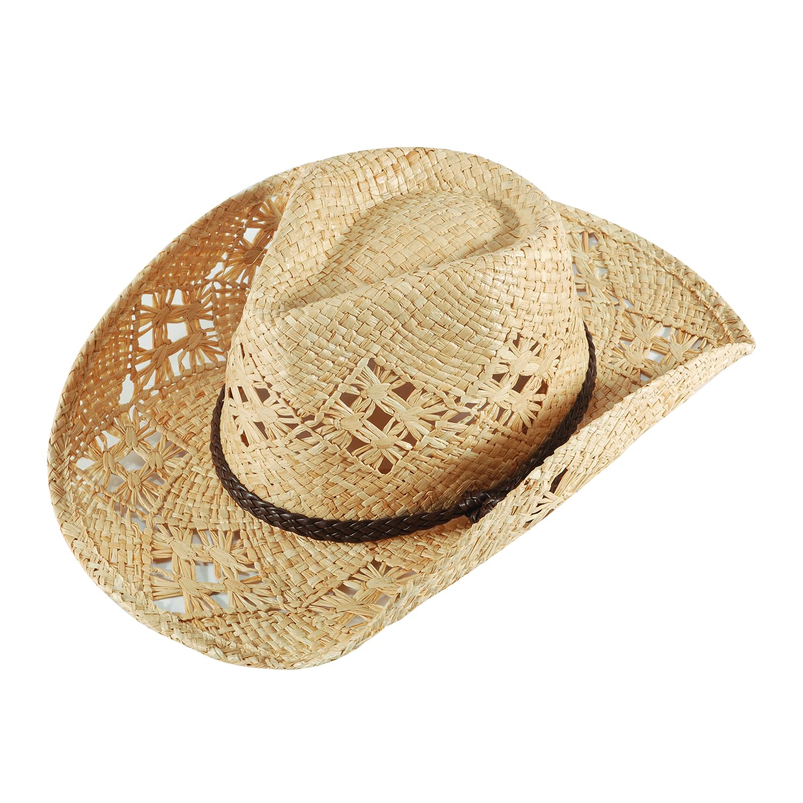 Women's Shapeable Wide Brim Straw Cowboy Hat - Summer Beach Sun Hat for Cowgirl Style, Outdoor Music Festivals & Country Rodeo Events