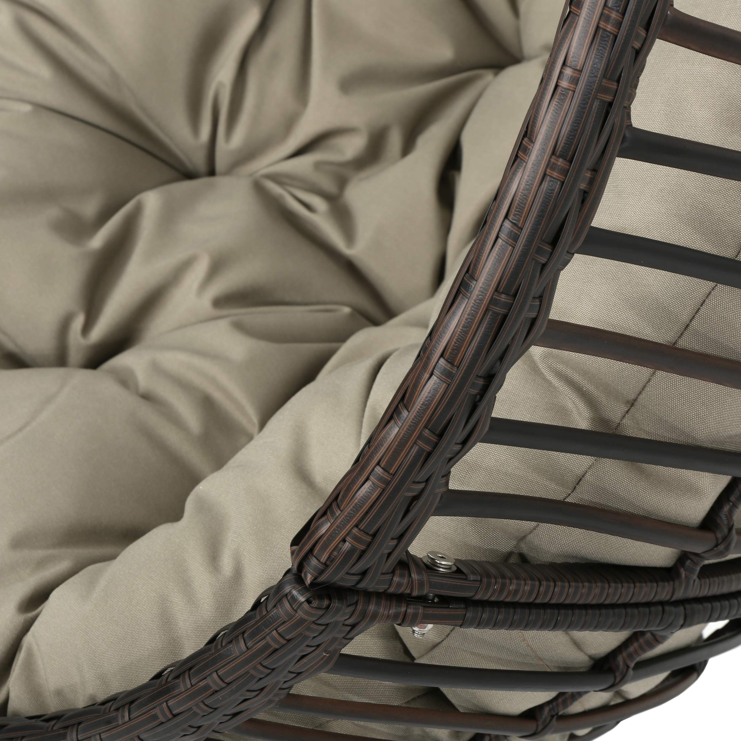 Christopher Knight Home Hayden Indoor/Outdoor Hanging Basket Chair - Multi-Brown & Khaki Wicker Swing Seat for Patio, Garden, Balcony or Bedroom (Stand Not Included) | Perfect for Relaxing, Reading & Lounging