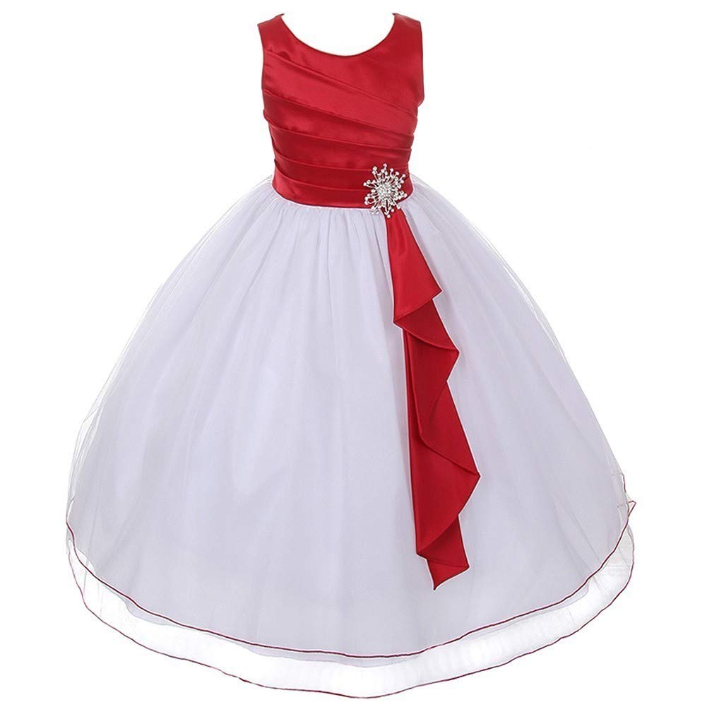 Elegant Red Layered Brooch Flower Girl Dress for Baby Girls Age 8 - Perfect for Weddings, Christenings & Special Occasions