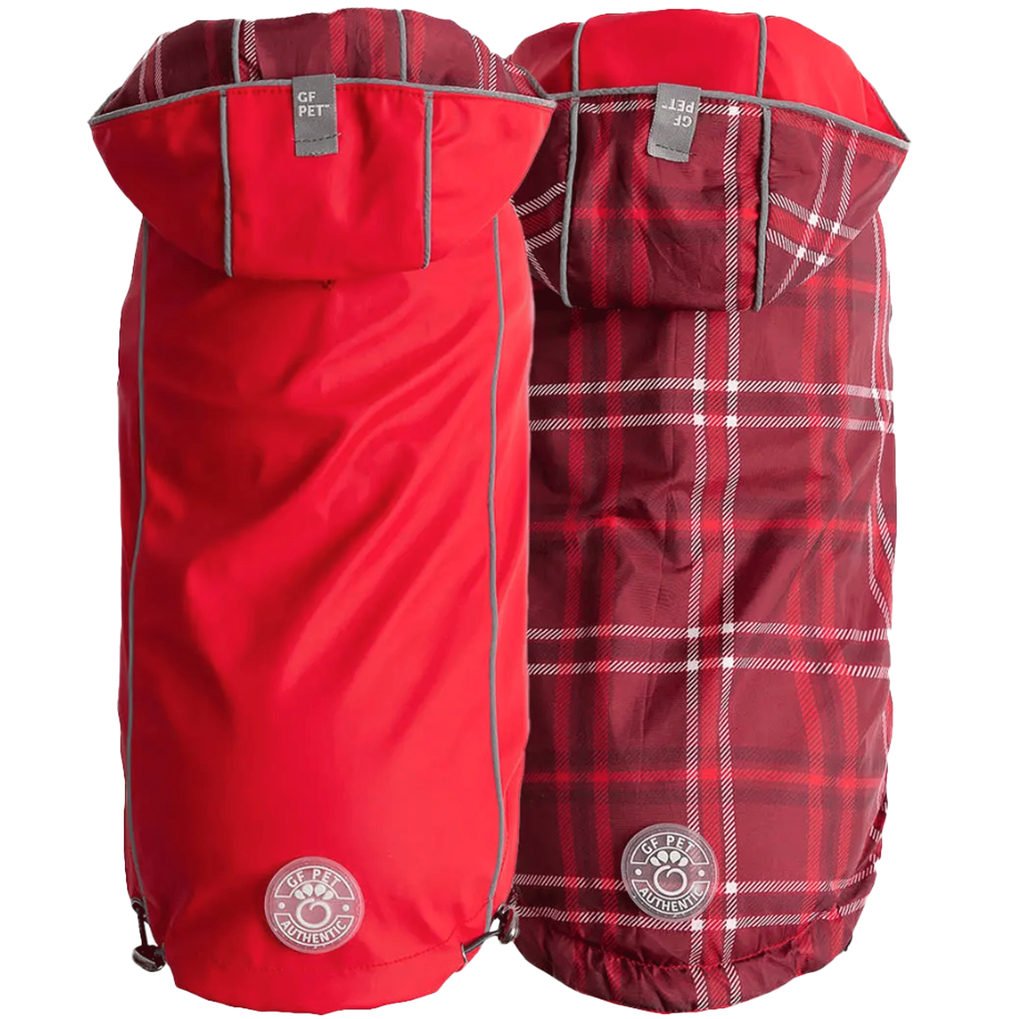 Waterproof Reversible Dog Rain Jacket for Small Medium Large Dogs - Red & Black - Outdoor Walking Hiking Pet Raincoat