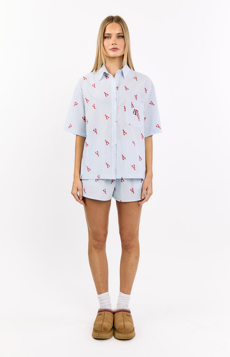 Alexea Women's Lobster Print Pajama Shirt - Soft Sleepwear Top for Women, Cute Loungewear for Home, Vacation & Gift Giving