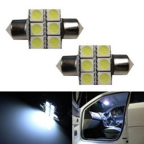 2-Pack White 6 SMD LED Bulbs for Car Interior Dome Lights - DE3175 DE3022 31mm (1.25