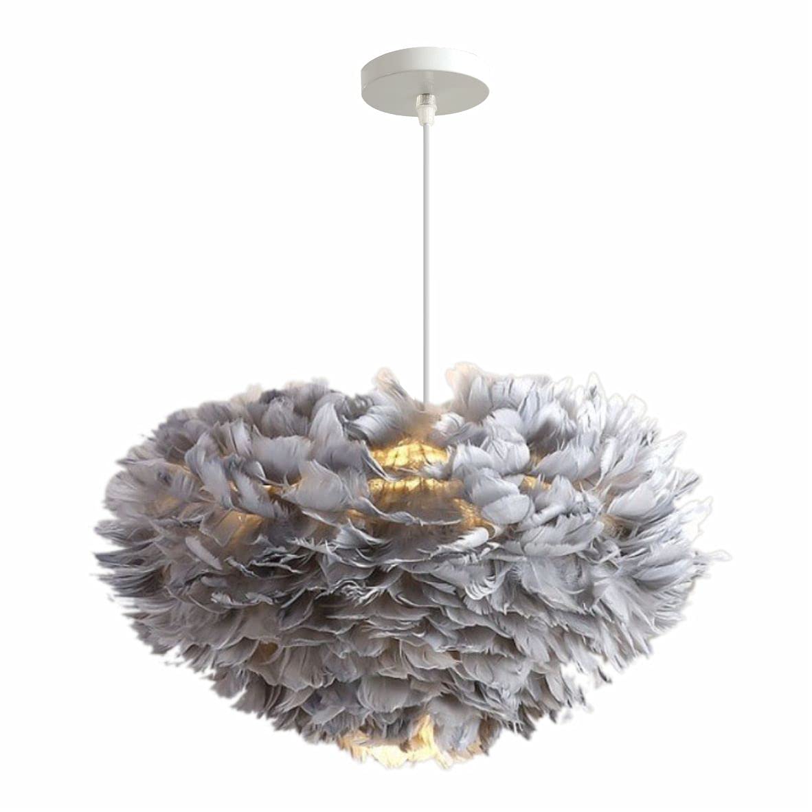Modern Gray Feather Chandelier - LED Heart-Shaped Hanging Light with Adjustable Height, Warm White Lighting for Bedroom, Living Room, Bar & Dining Room Decoration | Romantic Doughnut Ceiling Pendant Lamp (Small Size)