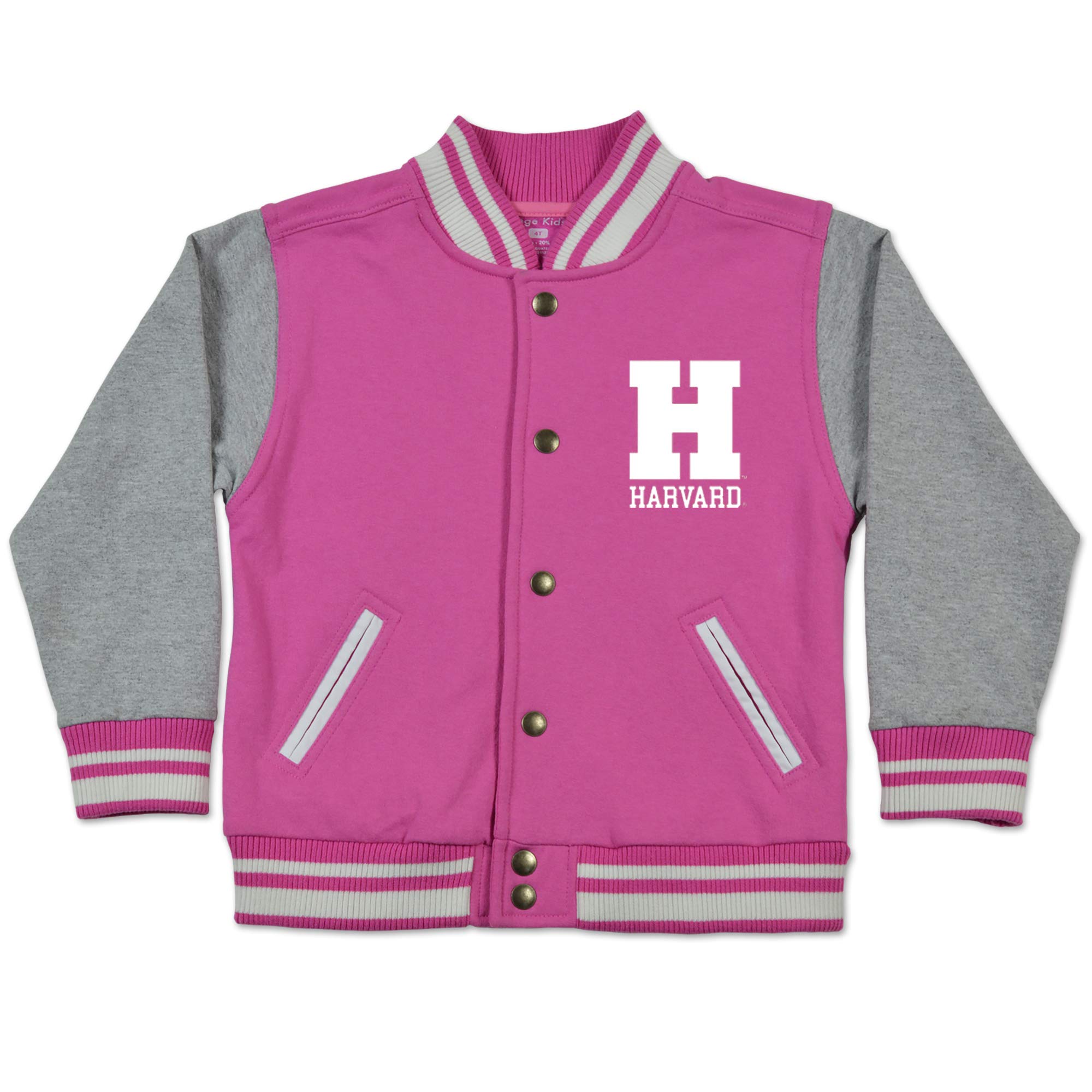 Harvard University Toddler Kids Pink Varsity Letterman Jacket - Cute Letterman Jacket for Boys & Girls, Warm Fleece-Lined Coat for School Spirit & Game Day Outfits - Perfect for Preschool, College Events & Family Photos