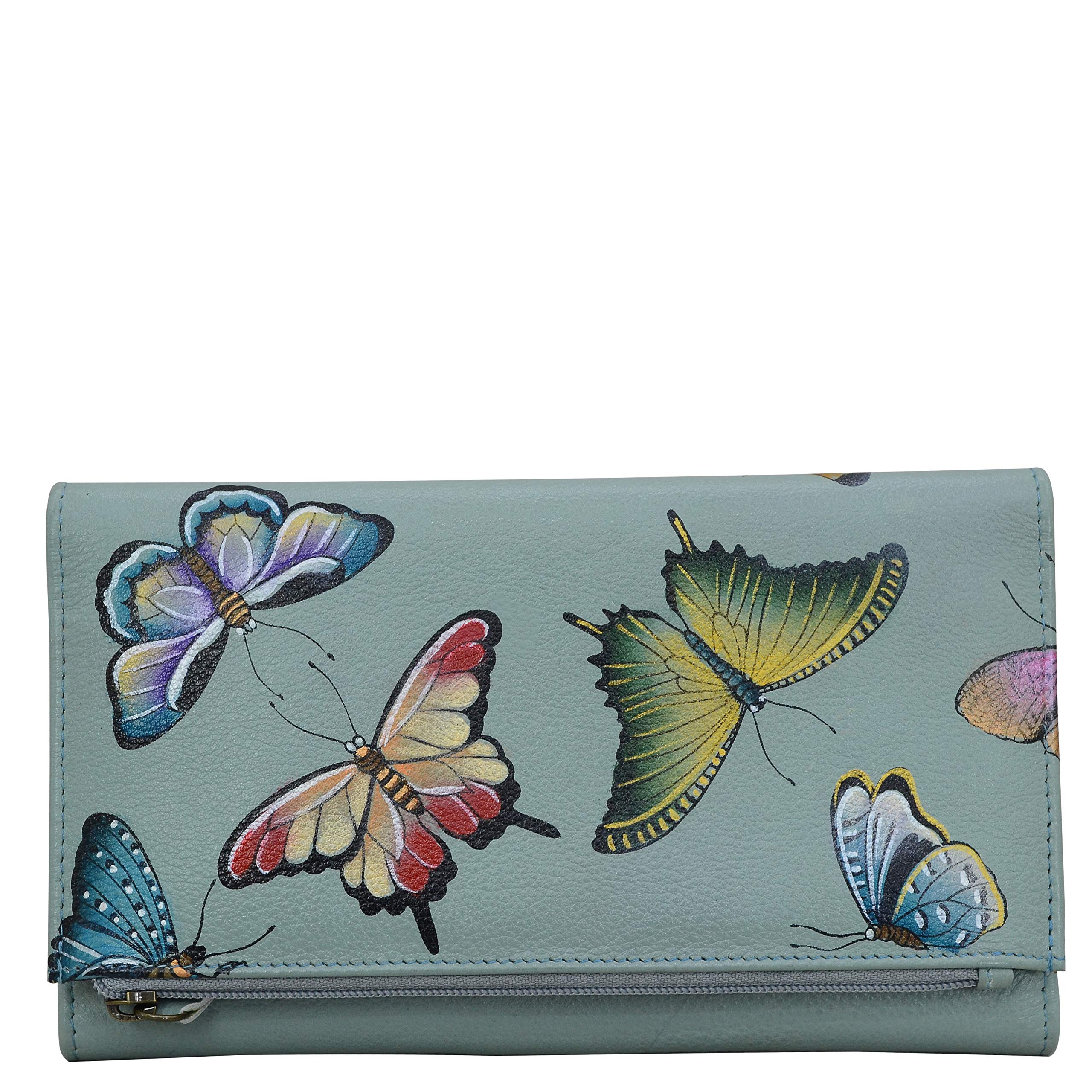 Anuschka Hand Painted Genuine Leather Women's Wallet - Stylish Three Fold Clutch Purse for Evening Parties, Weddings & Special Occasions