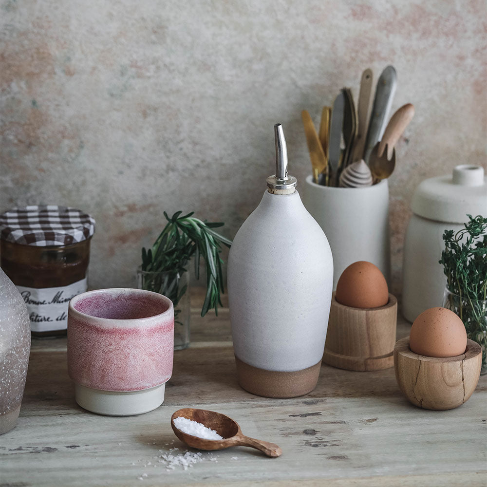 Premium Ceramic Oil Bottle with Drip-Free Spout - Elegant Light Color for Kitchen & Dining - Perfect for Olive Oil, Vinegar & Salad Dressing Dispensers