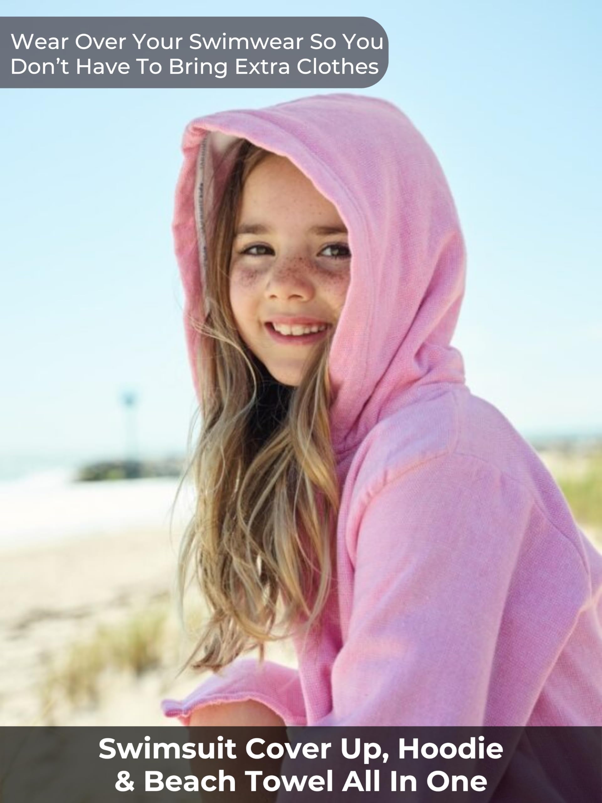 SAMMIMIS Kids Swim Cover Up - Hooded Beach Towel with Zipper & Pockets, Long Sleeve Terry Lining for Boys & Girls | Perfect for Pool, Beach, Vacation & Water Activities