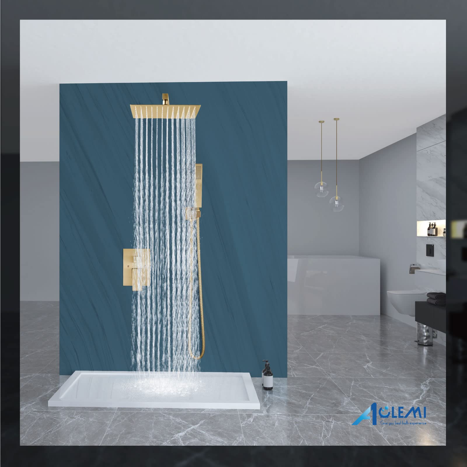 Aolemi 10 Inch Wall Mount Shower Faucet Set - Brushed Gold Rain Shower System with Handheld Spray, Rough-in Valve & Trim Kit | Bathroom Shower Combo for Luxurious Spa-like Experience at Home