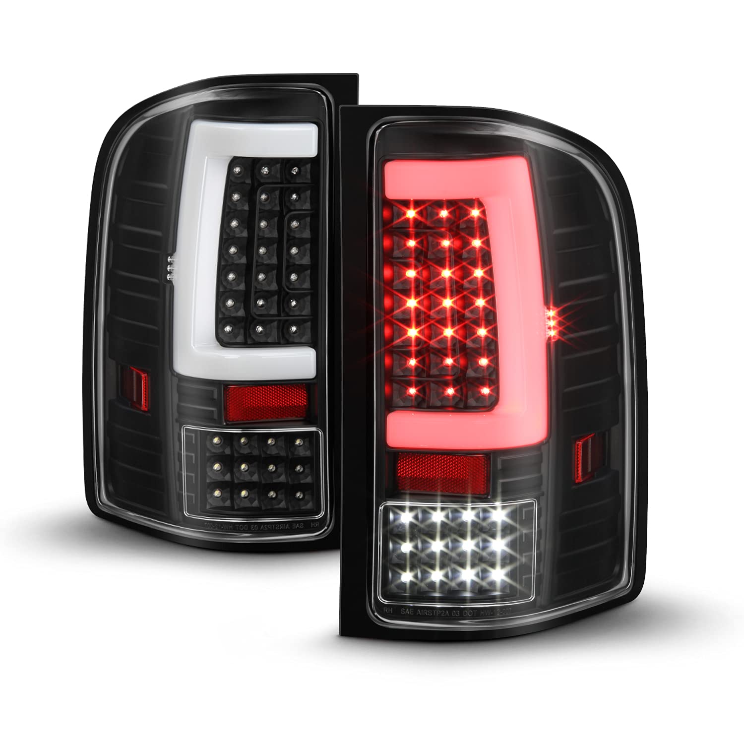 AKKON LED Tail Brake Lights for 2007-2013 Chevy Silverado 1500 2500HD 3500HD & GMC Sierra 3500HD - Sequential Turn Signal Black C-Tube Light Bar Pair - Upgrade Your Truck's Rear Lighting for Better Visibility and Style