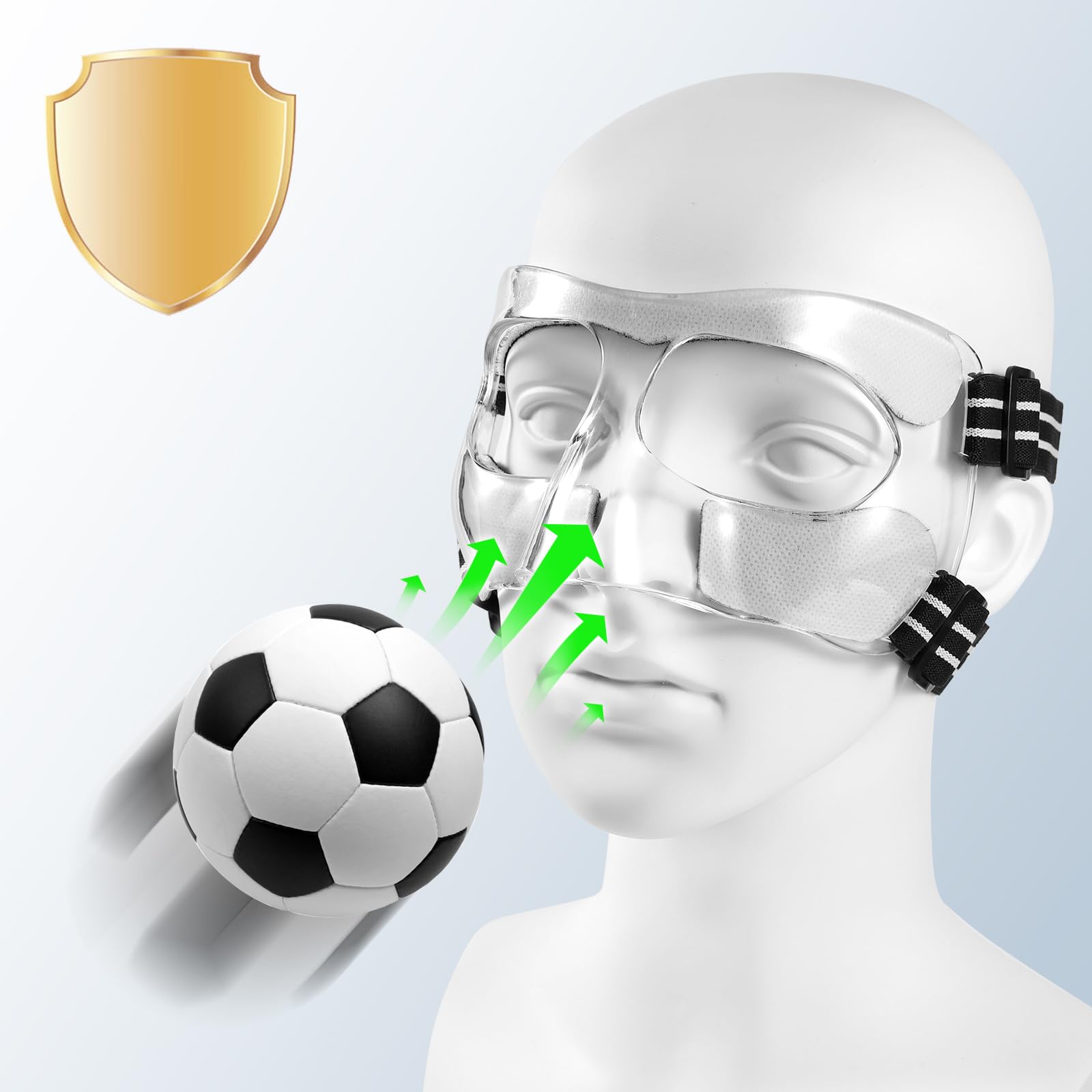 Adjustable Nose Guard for Broken Nose Protection - 5.9x3.74in White & Black Face Shield with Comfort Pads - Sports Training Face Mask for Basketball, Soccer, Baseball - Ideal for Injury Recovery & Contact Sports Safety