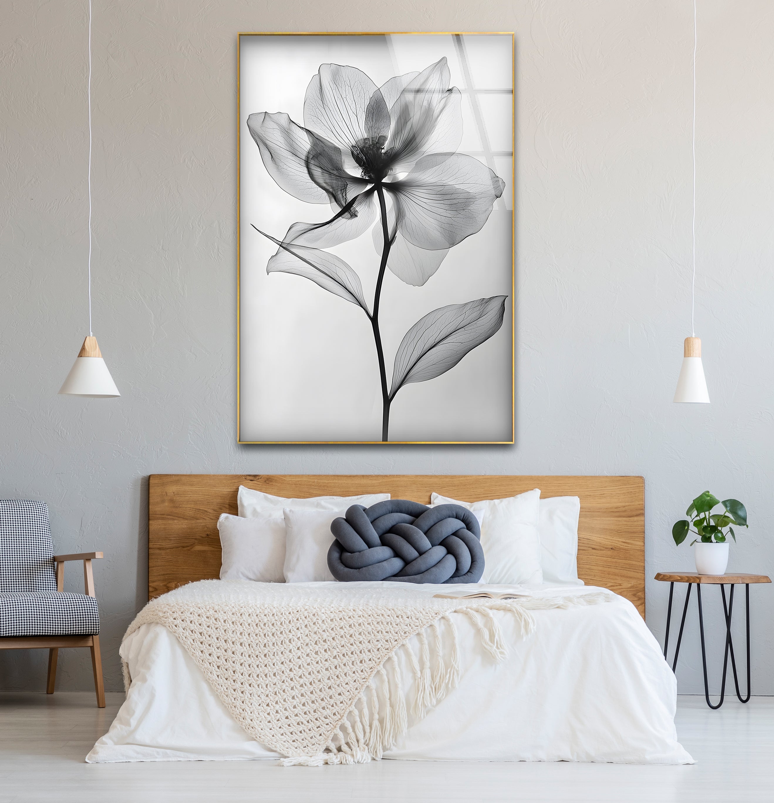 Black and White Flower Glass Wall Art - Elegant Home Decor for Living Room, Bedroom & Office