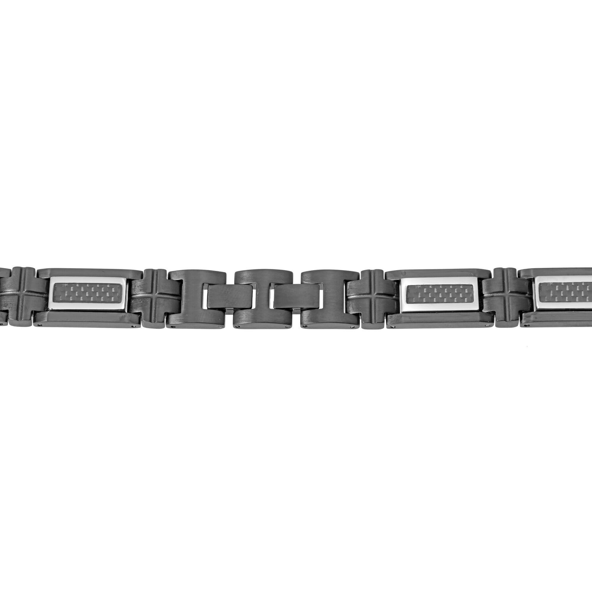 Men's Stainless Steel Carbon Fiber Link Bracelet - Black Ion Plated, 8.5 Inch Length, 13.2mm Width with Secure Fold Over Clasp | Durable Fashion Accessory for Business, Casual & Formal Occasions
