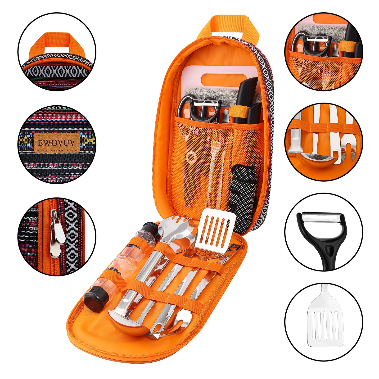 **Premium Camping Cooking Utensils Set - 15-Piece Outdoor Cookware Kit with Storage Bag | Essential Camping Gear for RV, Picnic, BBQ & Backpacking | Perfect Gift for Women & Men**    *(Use Cases: Ideal for camping trips, RV adventures, backyard BBQs, hiking, picnics, and outdoor cooking.)*