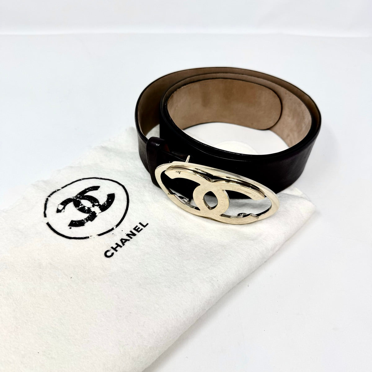Chanel Brown 2-Inch Wide Genuine Leather Belt with Gold-Tone Interlocking CC Buckle - Luxury Fashion Accessory for Women's Dresses, Jeans & Office Outfits