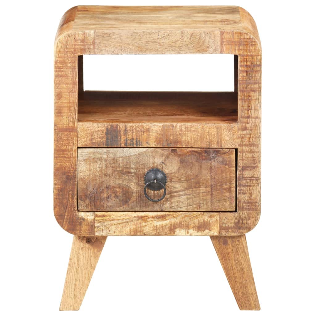 Rustic Mango Wood Nightstand with Drawer and Shelf - 11.8