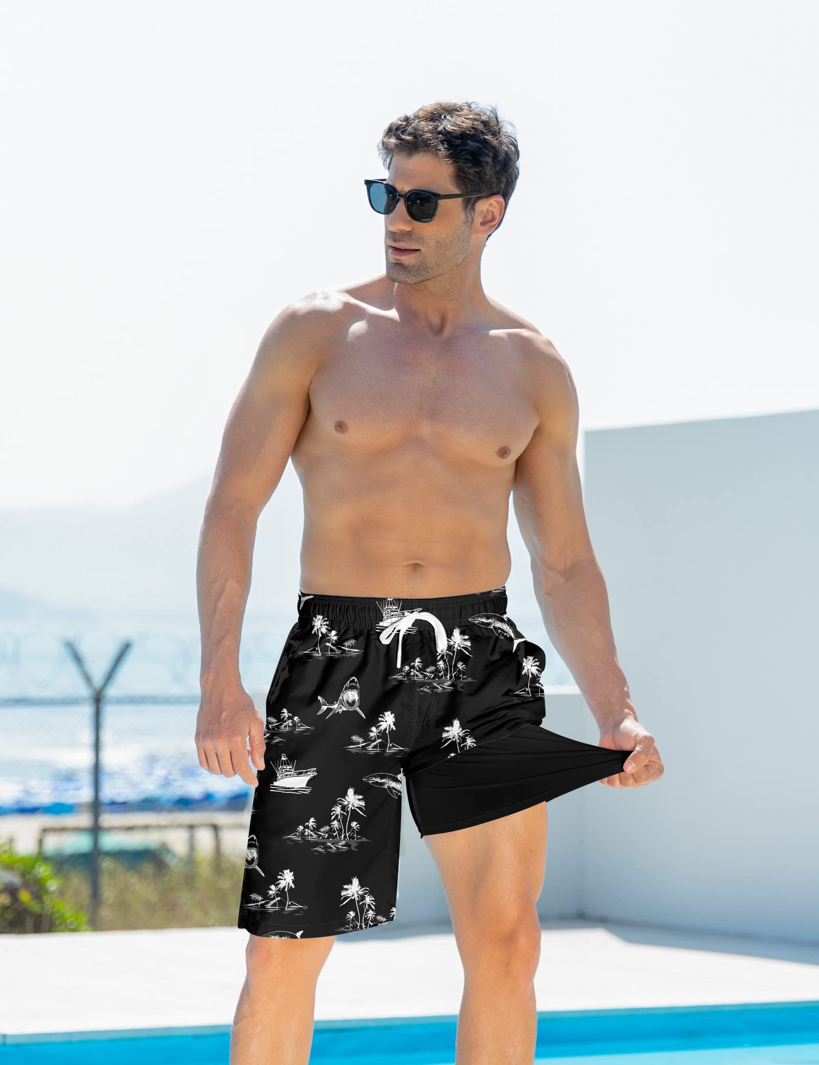 Goodstoworld Men's Funny Swim Trunks with Compression Liner - 2-in-1 Quick-Dry 9 Inch Stretch Swim Shorts with 3 Pockets for Beach, Pool & Water Sports