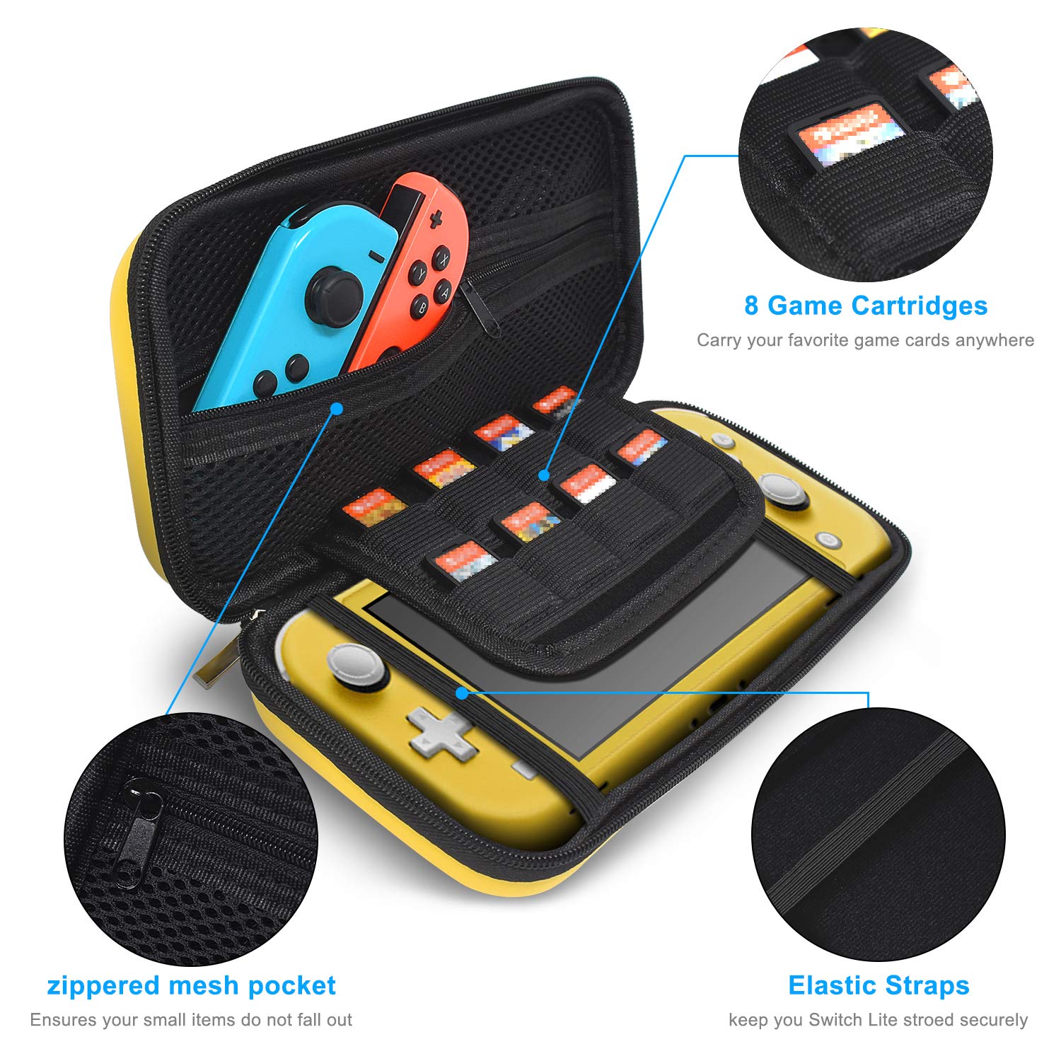 YUANHOT Nintendo Switch Lite Protective Case Set - Shockproof Carrying Case, Screen Protector & Joystick Caps | Travel & Gaming Accessories for Nintendo Switch Lite (Yellow)