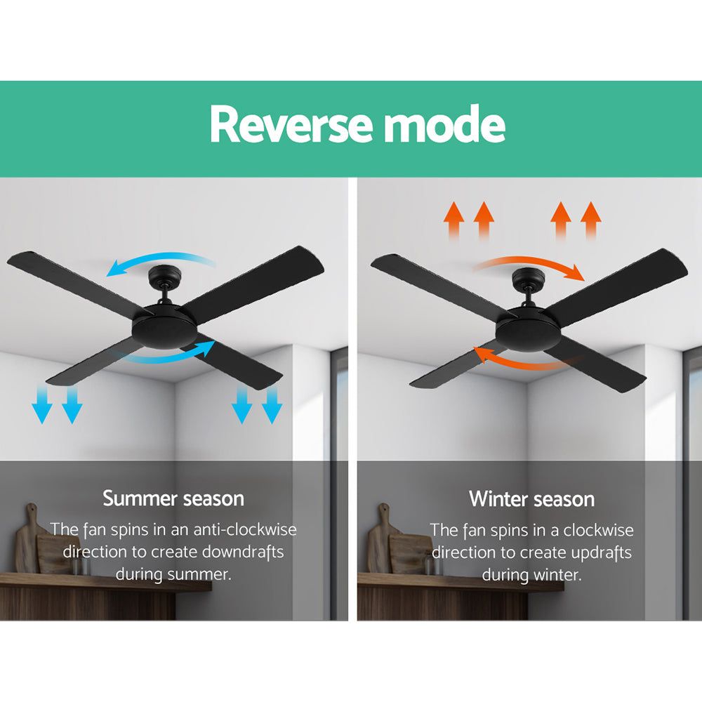 Devanti 52 Inch Black Ceiling Fan with Remote Control - Quiet High Speed Cooling for Bedroom, Living Room & Outdoor Patio
