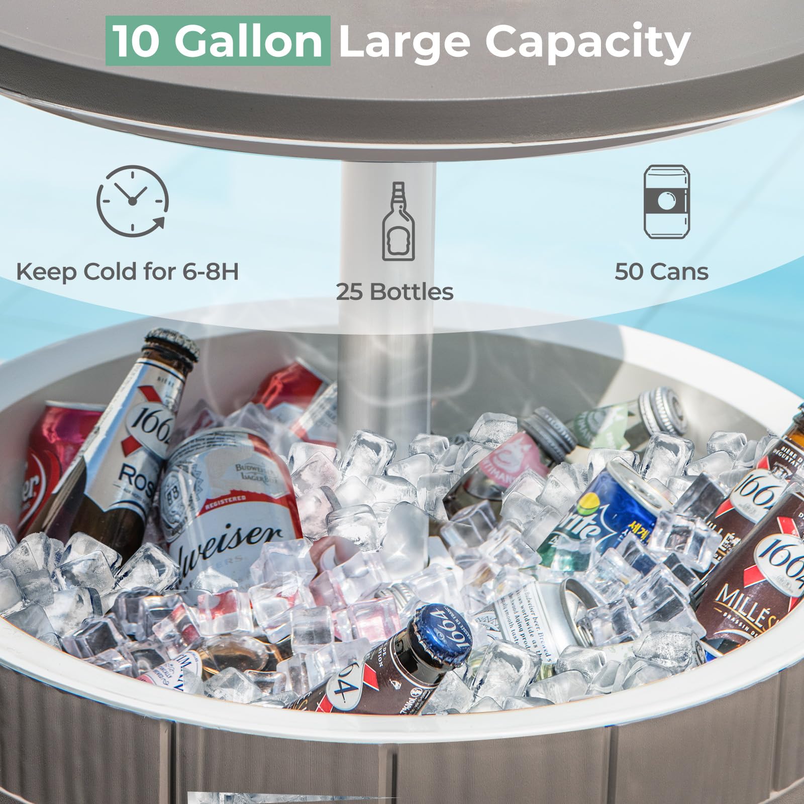Giantex 10 Gallon Outdoor Cooler Side Table with Drainage Plug - Adjustable Height 3-in-1 Ice Cooler Cocktail Table for Beer & Wine Storage - Perfect for Patio, Deck, Pool Parties & Backyard BBQs