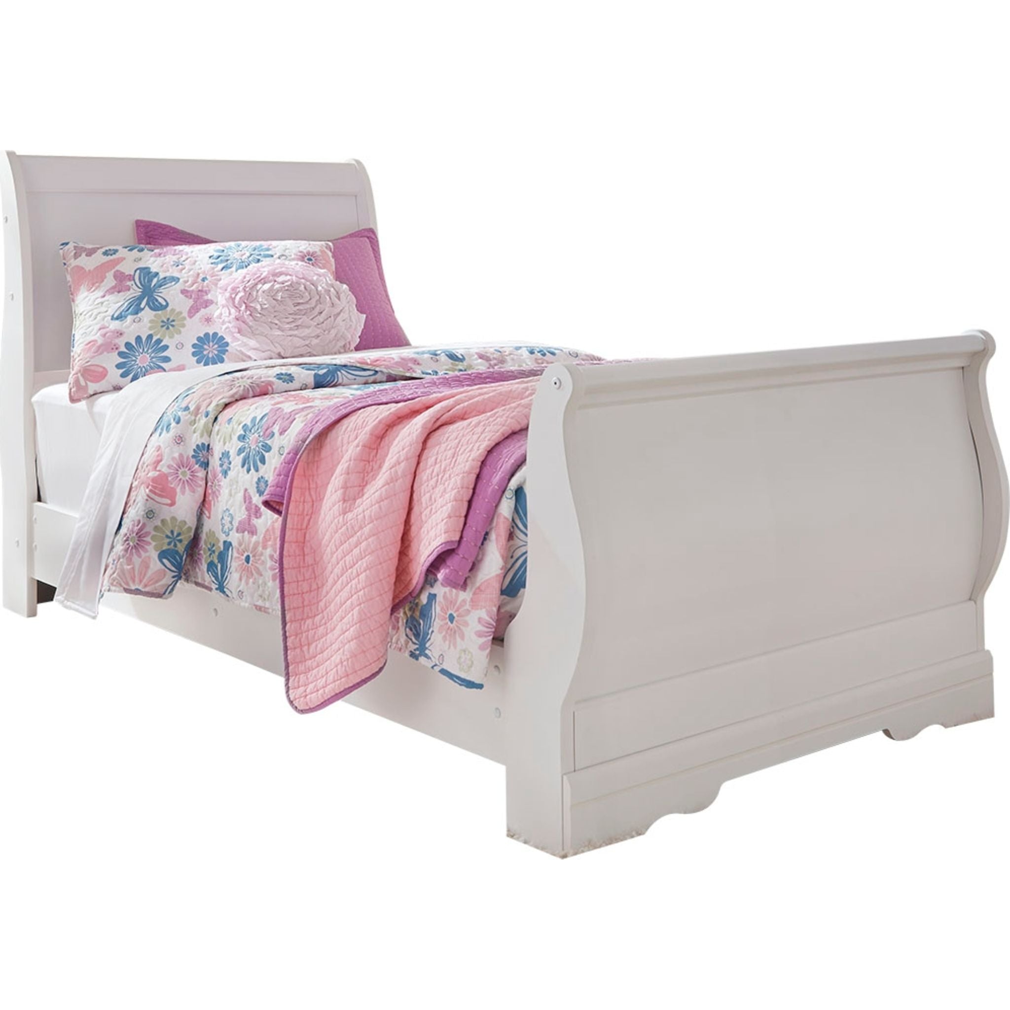 Anarasia White Sleigh Bed Frame - Queen Size, Modern Farmhouse Style, Solid Wood Construction for Bedroom Decor | Perfect for Master Bedroom, Guest Room & Cozy Retreat