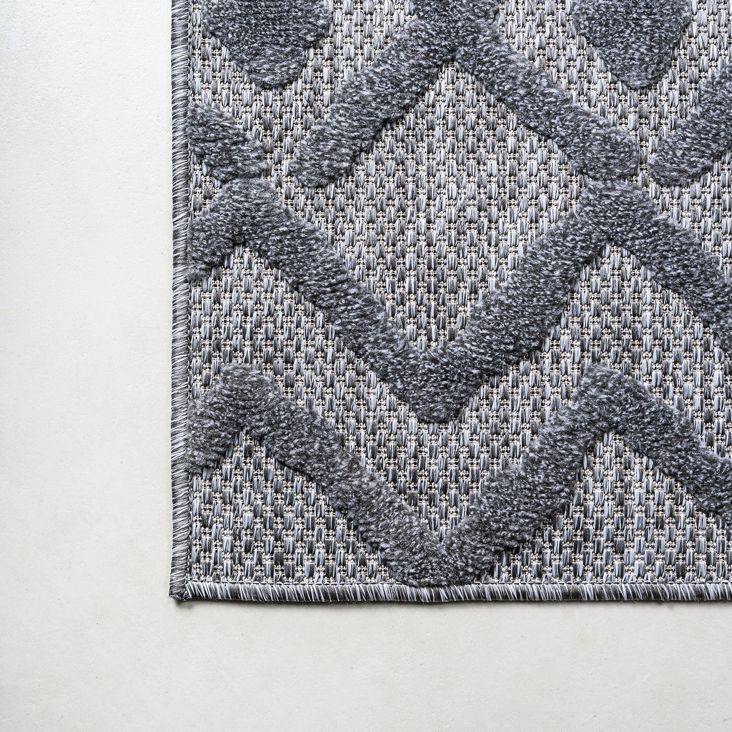 JONATHAN Y IBZ103A-28 Peralta Moroccan Diamond Indoor/Outdoor Area Rug - Bohemian Geometric Design, Easy Cleaning, Non-Shedding - 2' x 8' Dark Gray - Perfect for Bedroom, Kitchen, Backyard, Patio & Porch Decor