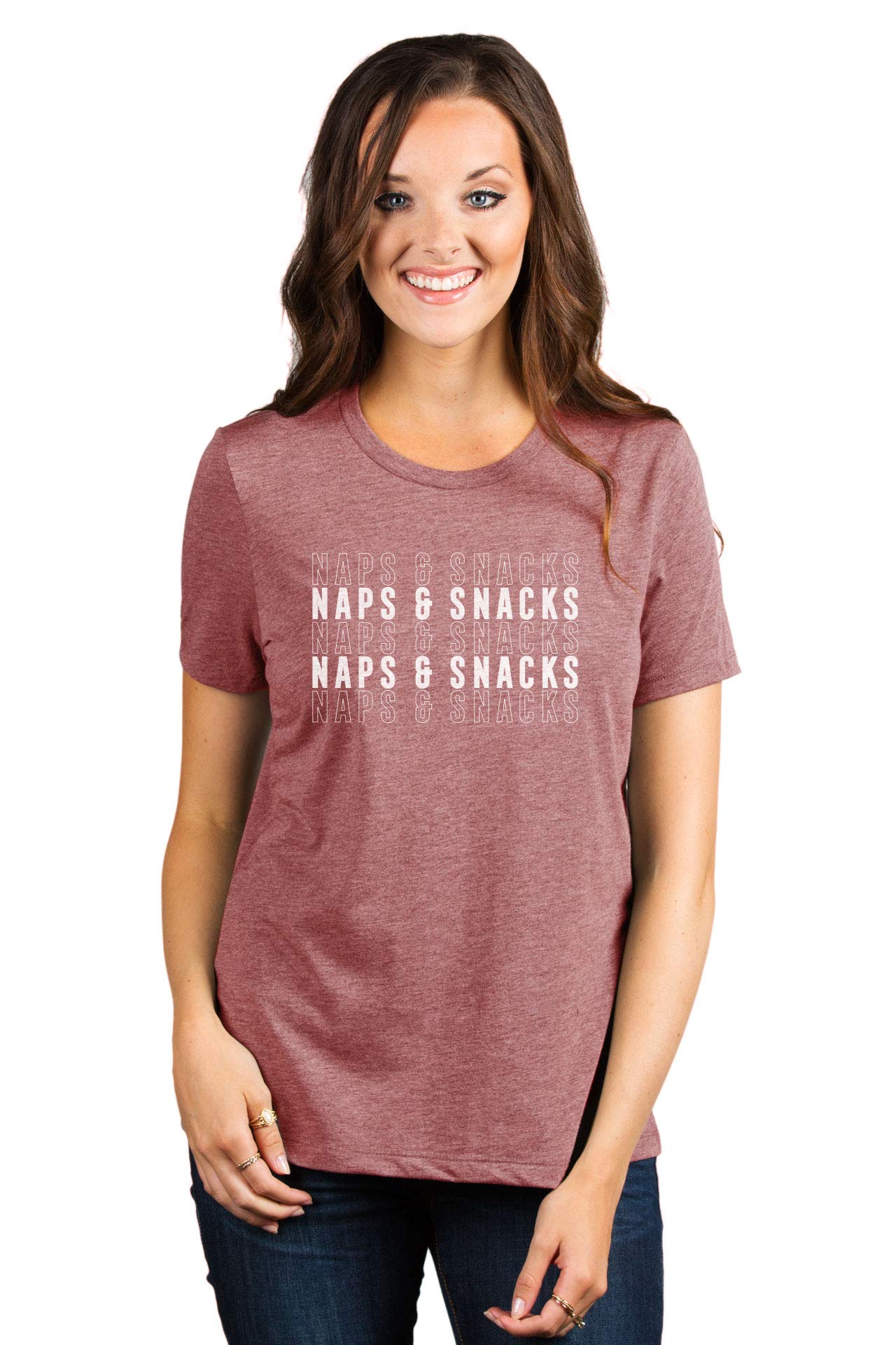 Thread Tank Naps and Snacks Women's Fashion Relaxed Fit Casual T-Shirt - Soft Cotton Tee for Lounge, Sleepwear & Everyday Comfort