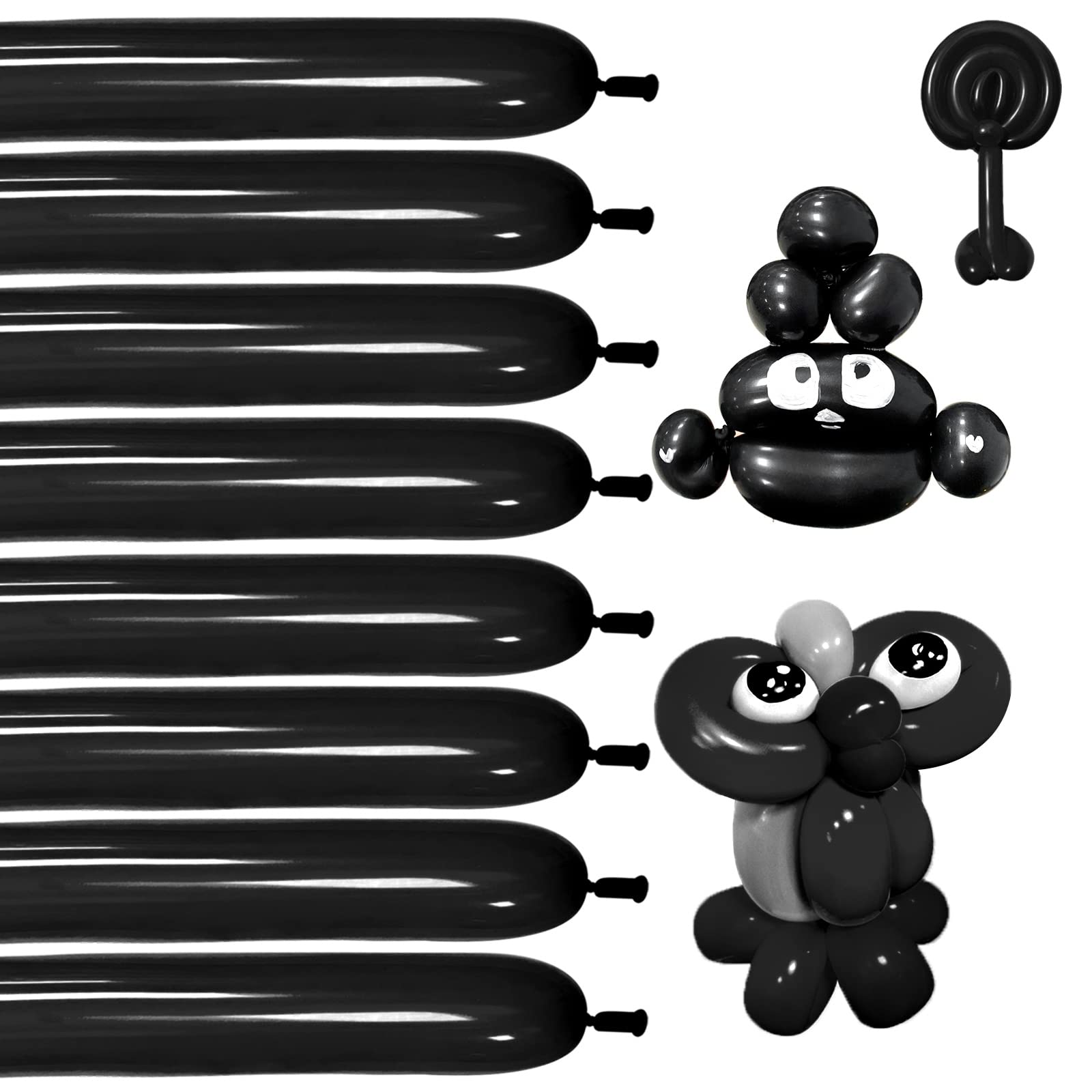 Premium 100-Pack Thickened Black Latex 260Q Balloons for Animal Modeling - Long Twisting Balloons for Halloween, Christmas, Birthdays, Weddings & Party Decorations - Perfect for Clown Performances, DIY Animal Shapes & Festive Celebrations