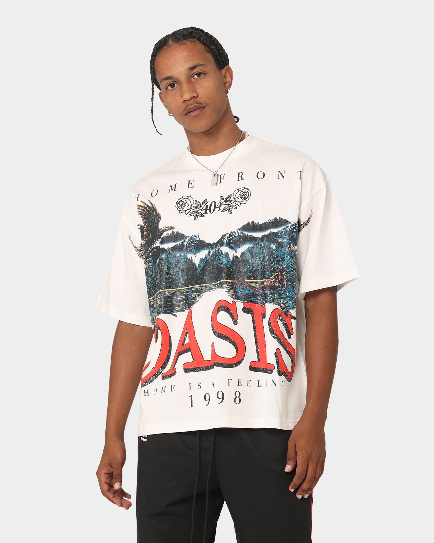 Vintage 404 Oasis Graphic T-Shirt - Soft Cotton Off-White Tee for Men & Women | Casual Streetwear, Retro Gaming Outfit, Music Festival Style