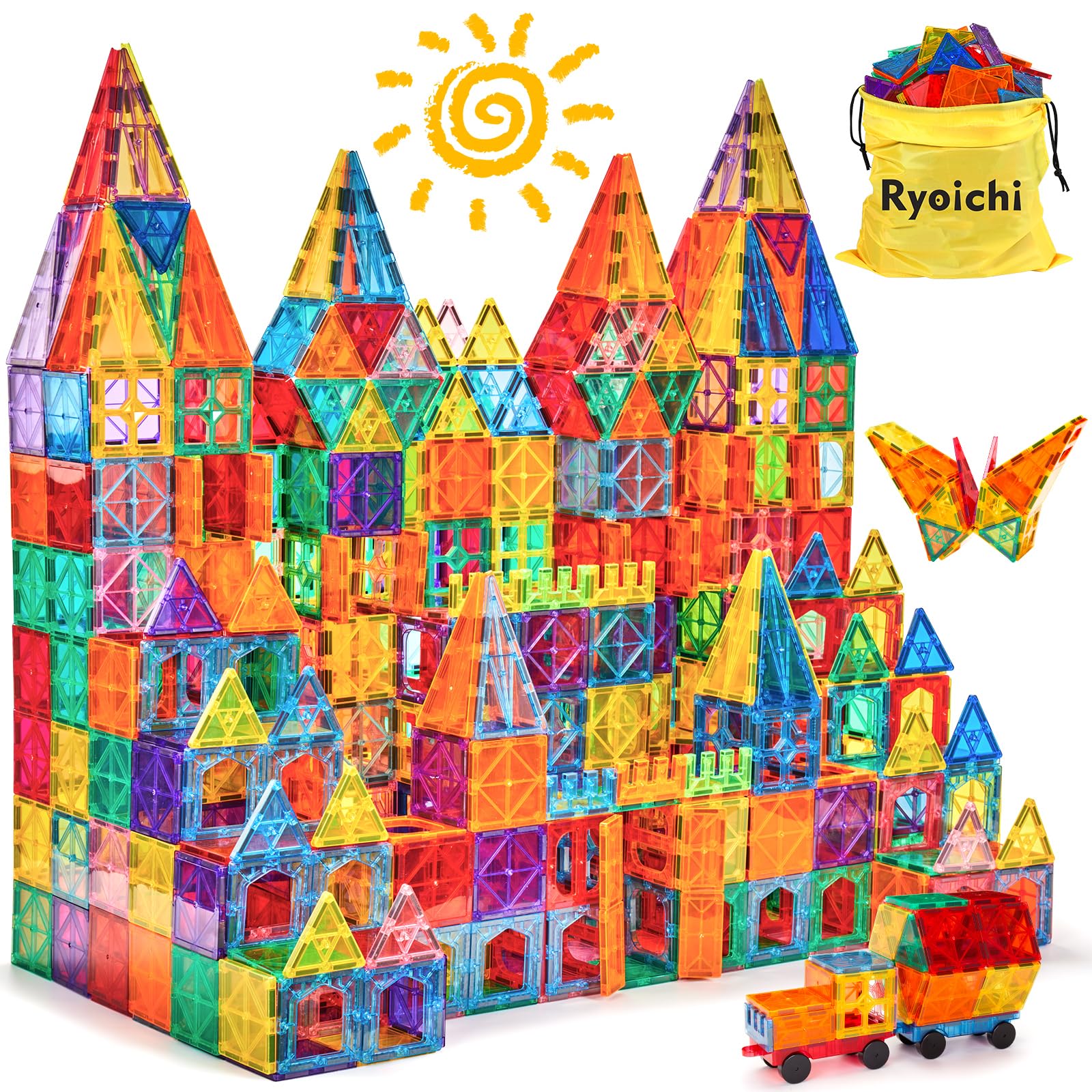 Ryoichi 138PCS Magnetic Building Tiles Set with 2 Cars - STEM Educational Construction Blocks & Montessori Learning Toys for Kids Ages 3-9 Years | Perfect for Classroom Activities, Birthday Gifts & Creative Playtime