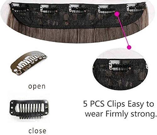 OSEN Japanese Kanekalon Fiber 5 Clip-in Straight Hair Extensions for Women - 24-inch Full Head Human Hair Weft with Brown Golden Highlights | Perfect for Daily Wear, Parties & Special Occasions