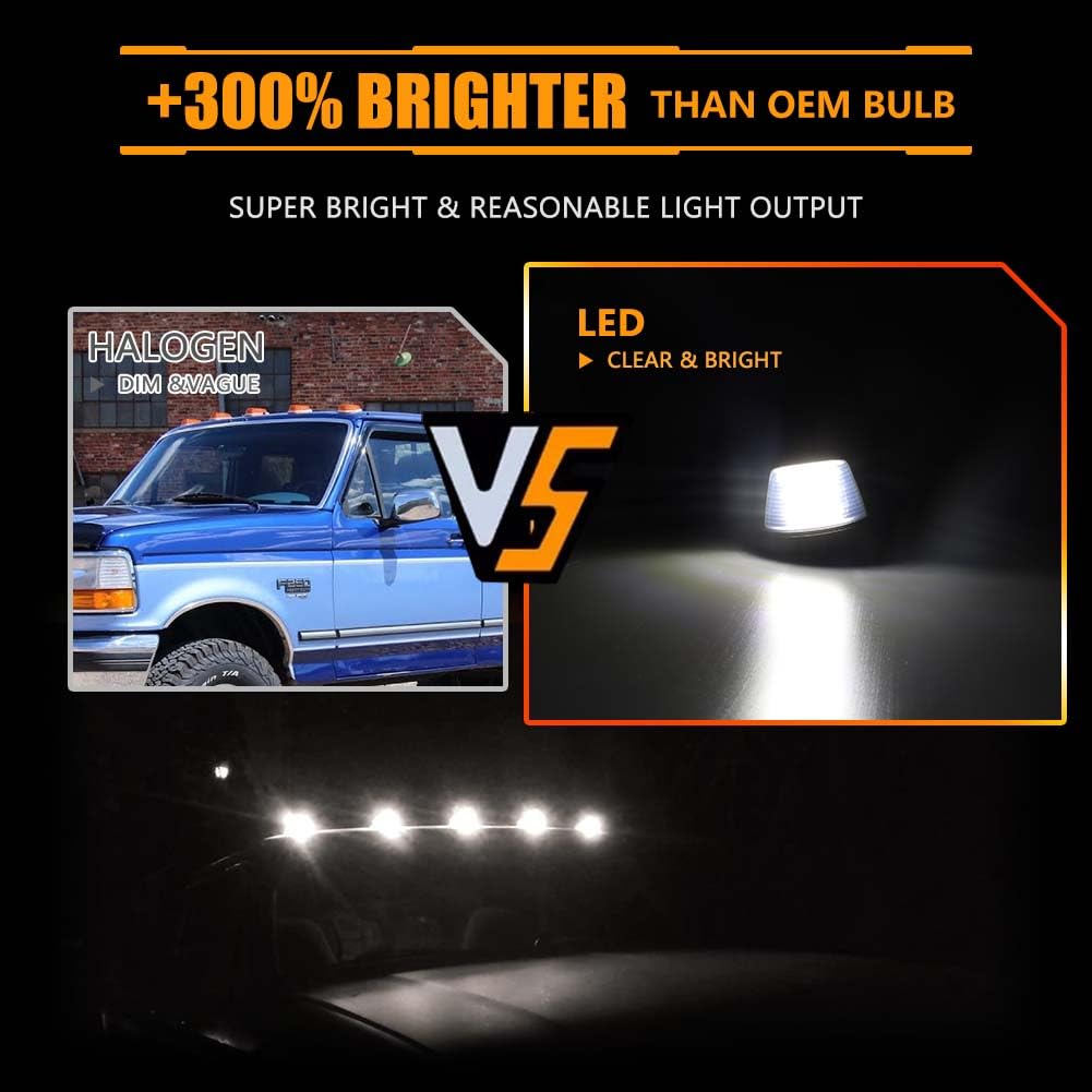 Super Bright 18 SMD LED Cab Roof Marker Lights - Clearance Running Lights for Ford F150 F250 F350 (1973-1997) - Smoked Lens White LED Cab Marker Lamps (5 Pack) - Perfect for Truck Customization & Nighttime Visibility