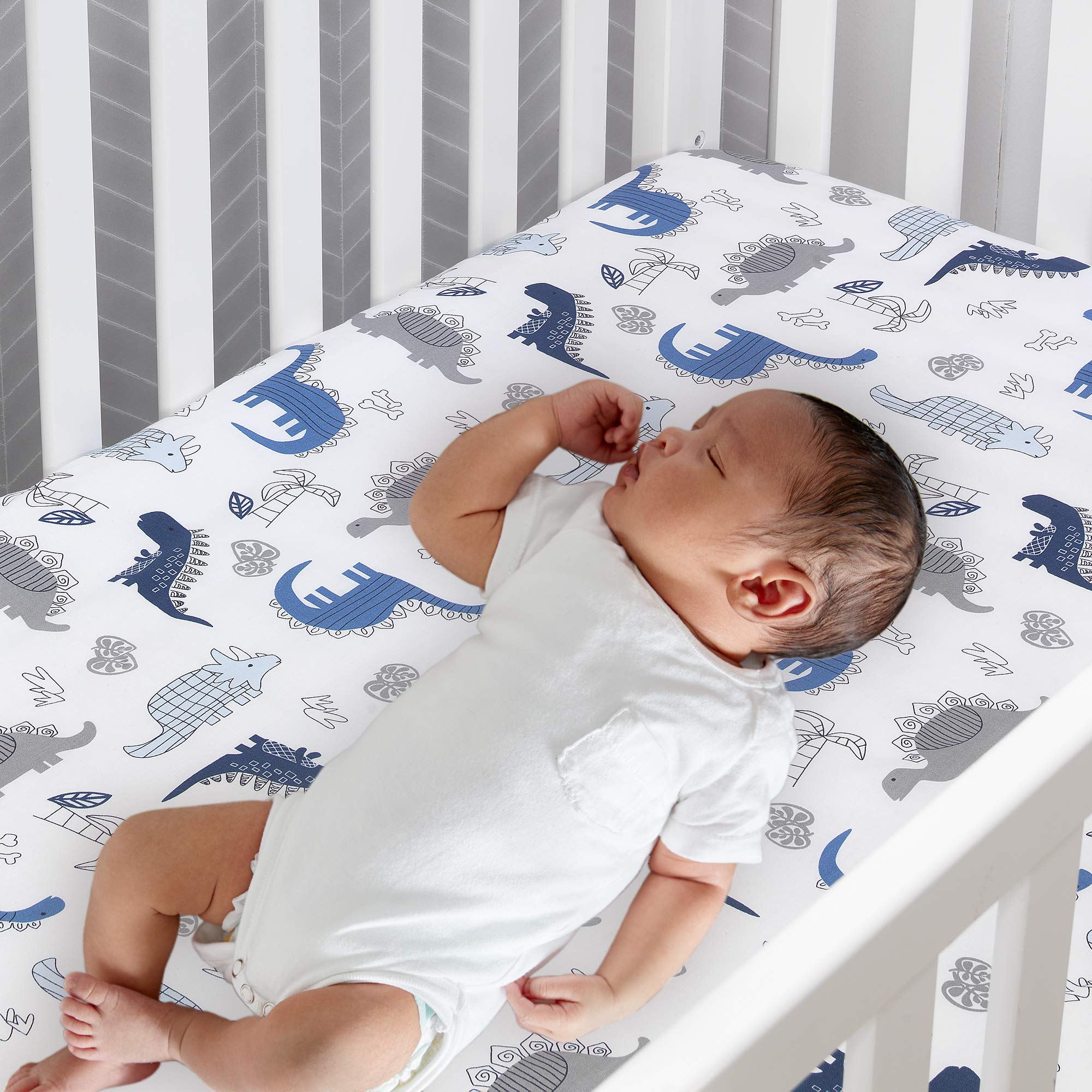 Lambs & Ivy Baby Dino Blue & White Dinosaur Nursery 6-Piece Crib Bedding Set - Soft Crib Sheets, Bumper, Skirt & More for Boys & Girls Nursery Decor