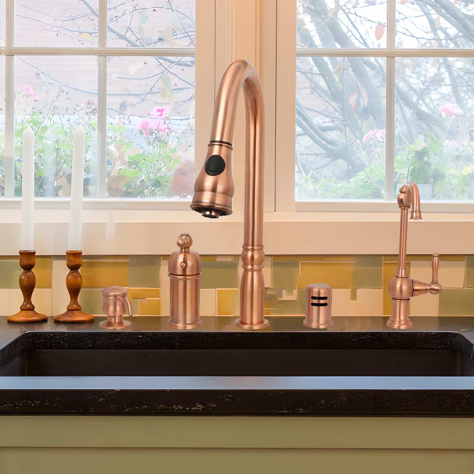 Akicon Copper Pull Down Kitchen Faucet - High Arc Sprayer for Modern Kitchens