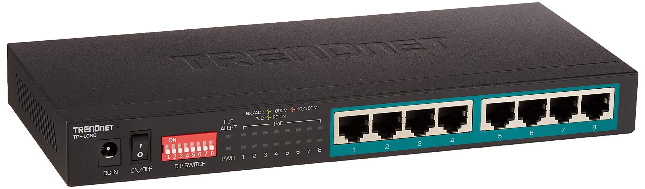 TRENDnet TPE-LG80 8-Port Gigabit PoE+ Switch with 65W Budget | Long Range Ethernet Extender up to 656ft (200m) | 16Gbps Network Switch for Security Cameras, Wireless Access Points & IoT Devices