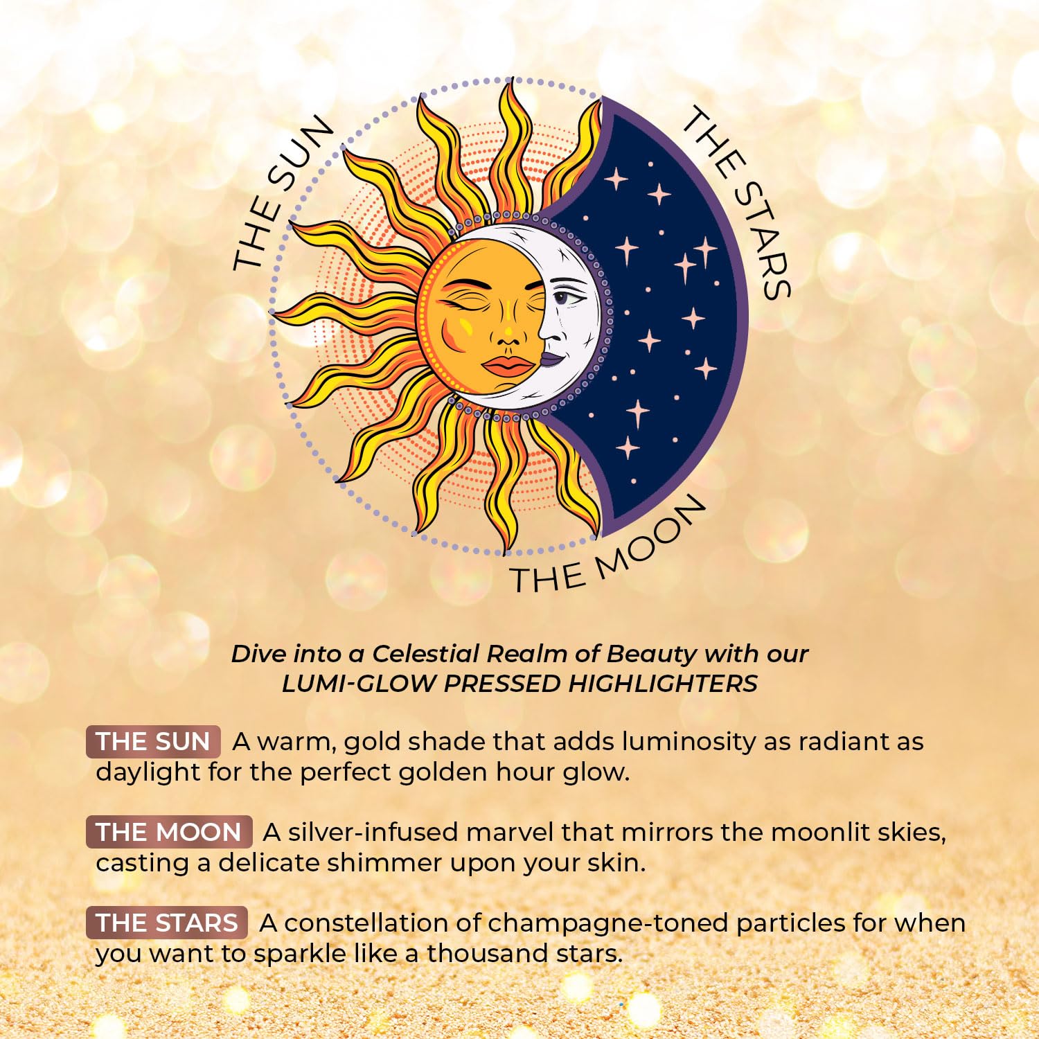 Just Herbs Lumi Glow Pressed Highlighter - Shea Butter & Vitamin C Face Makeup - 3.5g (The Stars) - Natural Radiance for Cheekbones, Nose & Décolletage - Perfect for Day & Night Glow