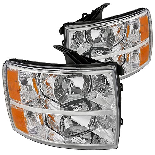 Spec-D Tuning 2LH-SIV07-RS Chrome Headlights Pair for Chevy Silverado 1500/2500/3500 HD - Left & Right Side - Upgrade Your Truck's Style & Night Visibility