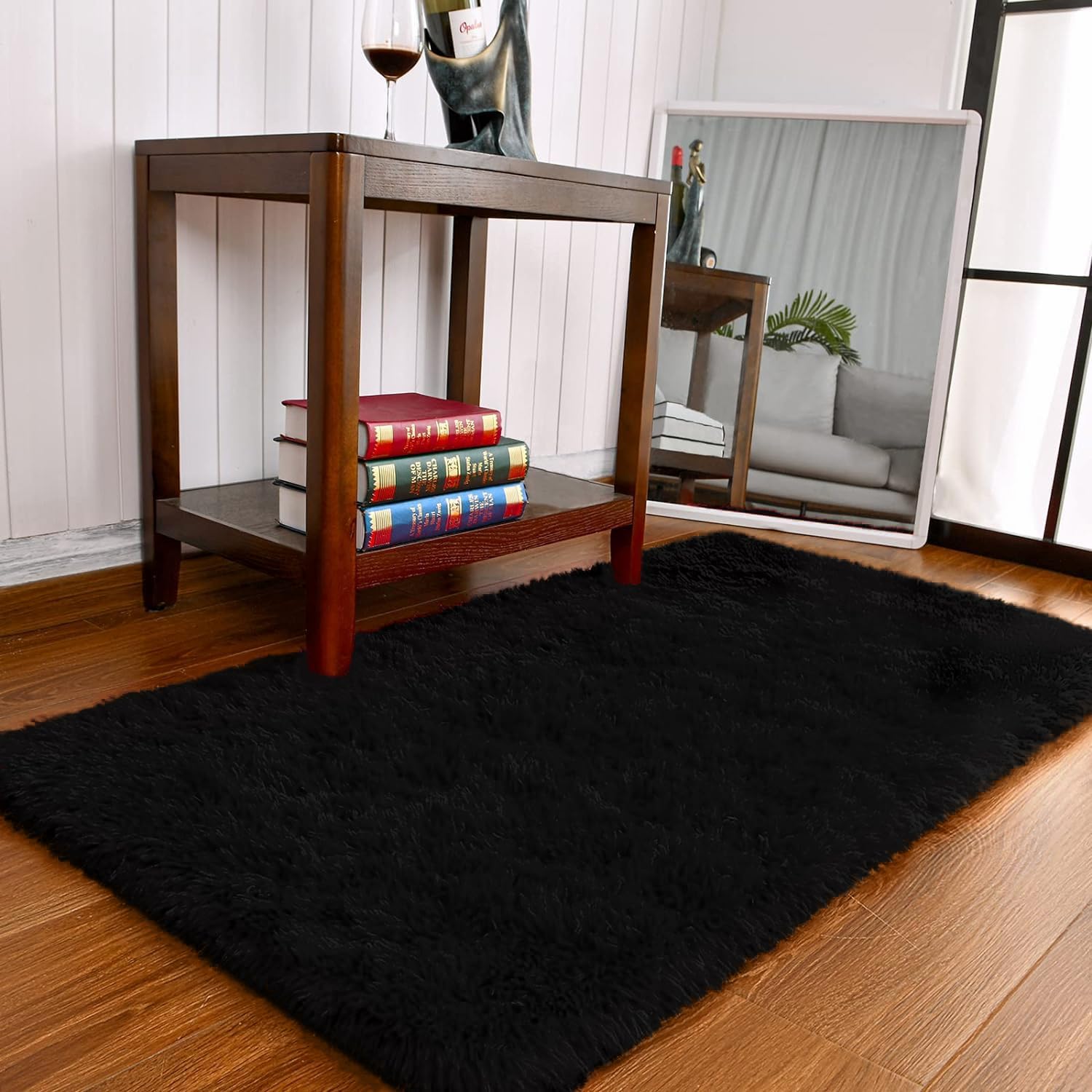 Keeko Soft Fluffy Shag Rug 2x4 Feet - Black Fuzzy Bedroom Runner for Kids Room, Nursery, Living Room & Dorm Decor | Cozy Indoor Area Carpet for Boys, Girls & Baby Rooms - Perfect for Bedside, Entryway & Play Areas