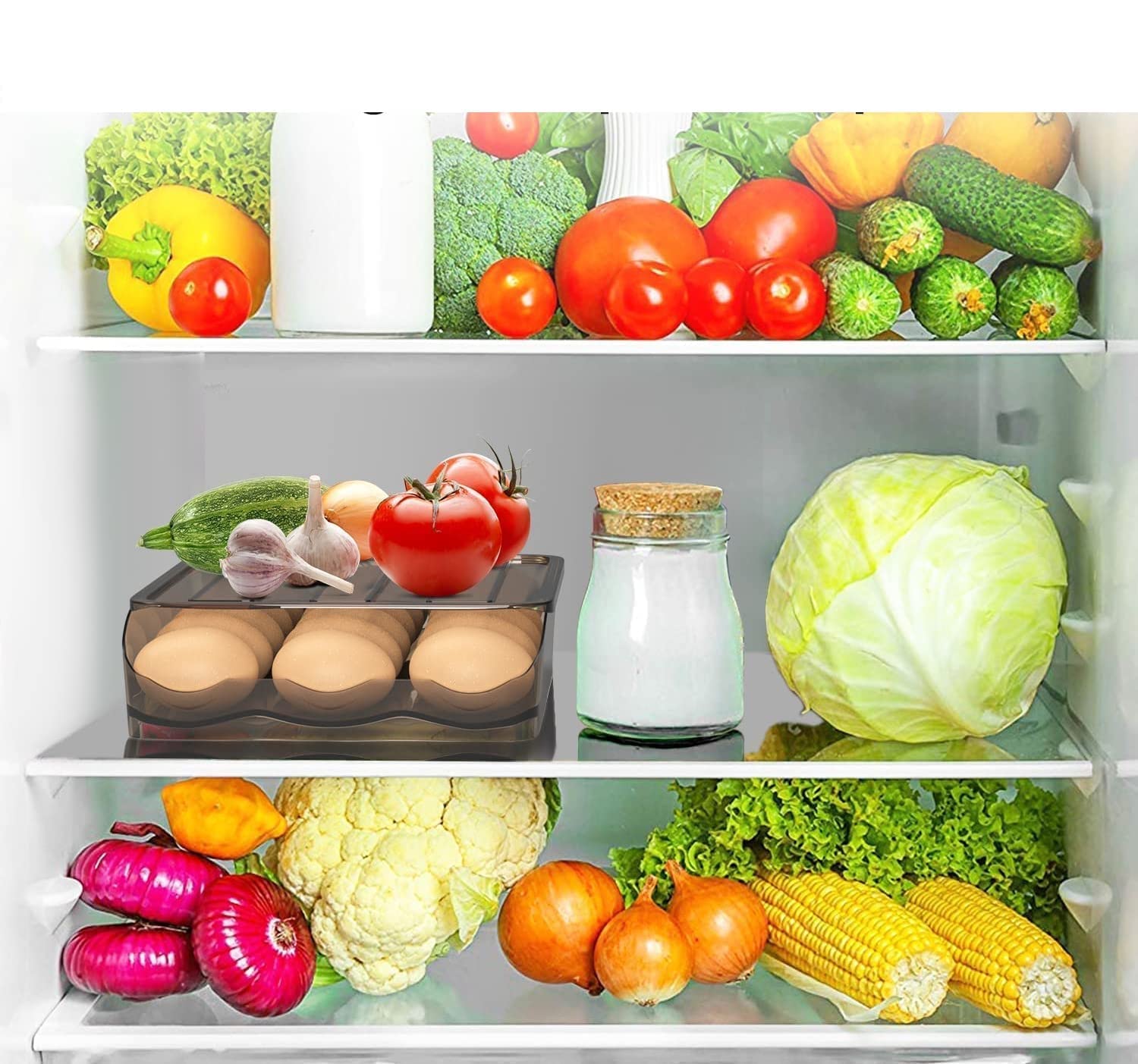 Glowick Reusable Egg Storage Box - 18 Compartment Refrigerator Egg Holder with Sliding Design & Auto Rolling - Single Layer Egg Tray for Kitchen Organization - Perfect for Fridge Storage, Breakfast Prep & Farm Fresh Eggs