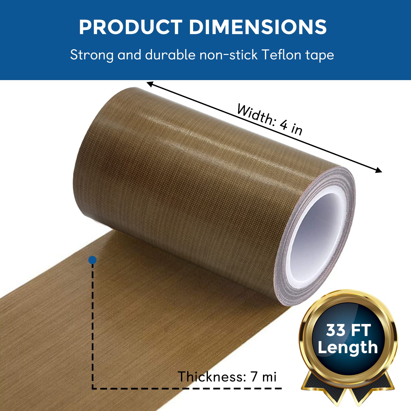 High-Temperature PTFE Coated Fiberglass Adhesive Tape - 4 Inch x 30 Feet Teflon Fabric Tape for Vacuum Sealer Machines & Hand Impulse Sealers | Heat Resistant, Non-Stick Insulation Tape Compatible with FoodSaver, Seal-A-Meal, Weston, Cabela's | Perfect for Food Packaging, Industrial Sealing & DIY Projects