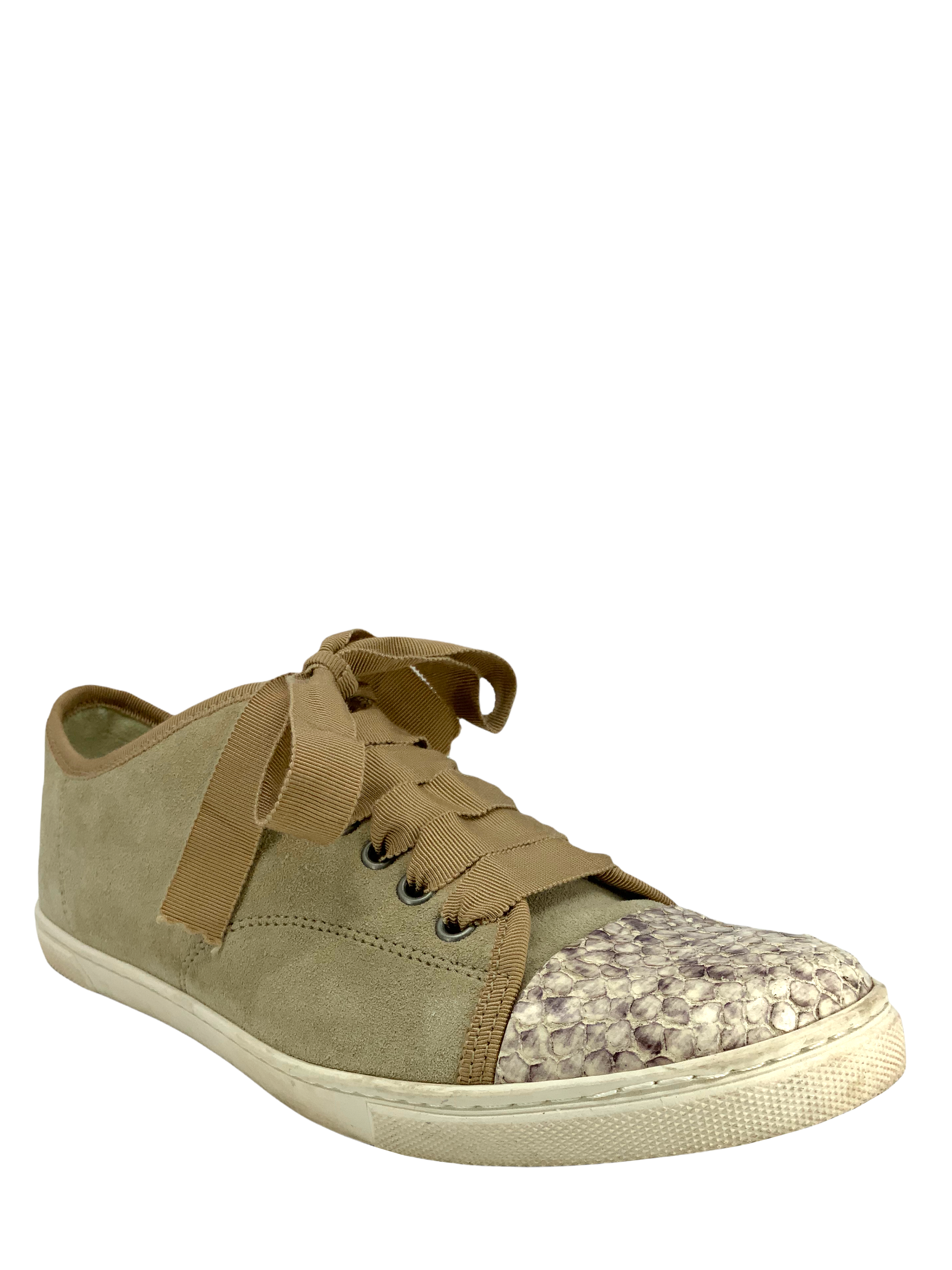 Lanvin Suede & Python Cap Toe Sneakers for Women - Size 8 | Luxury Designer Casual Shoes for Everyday Wear & Fashion Outfits