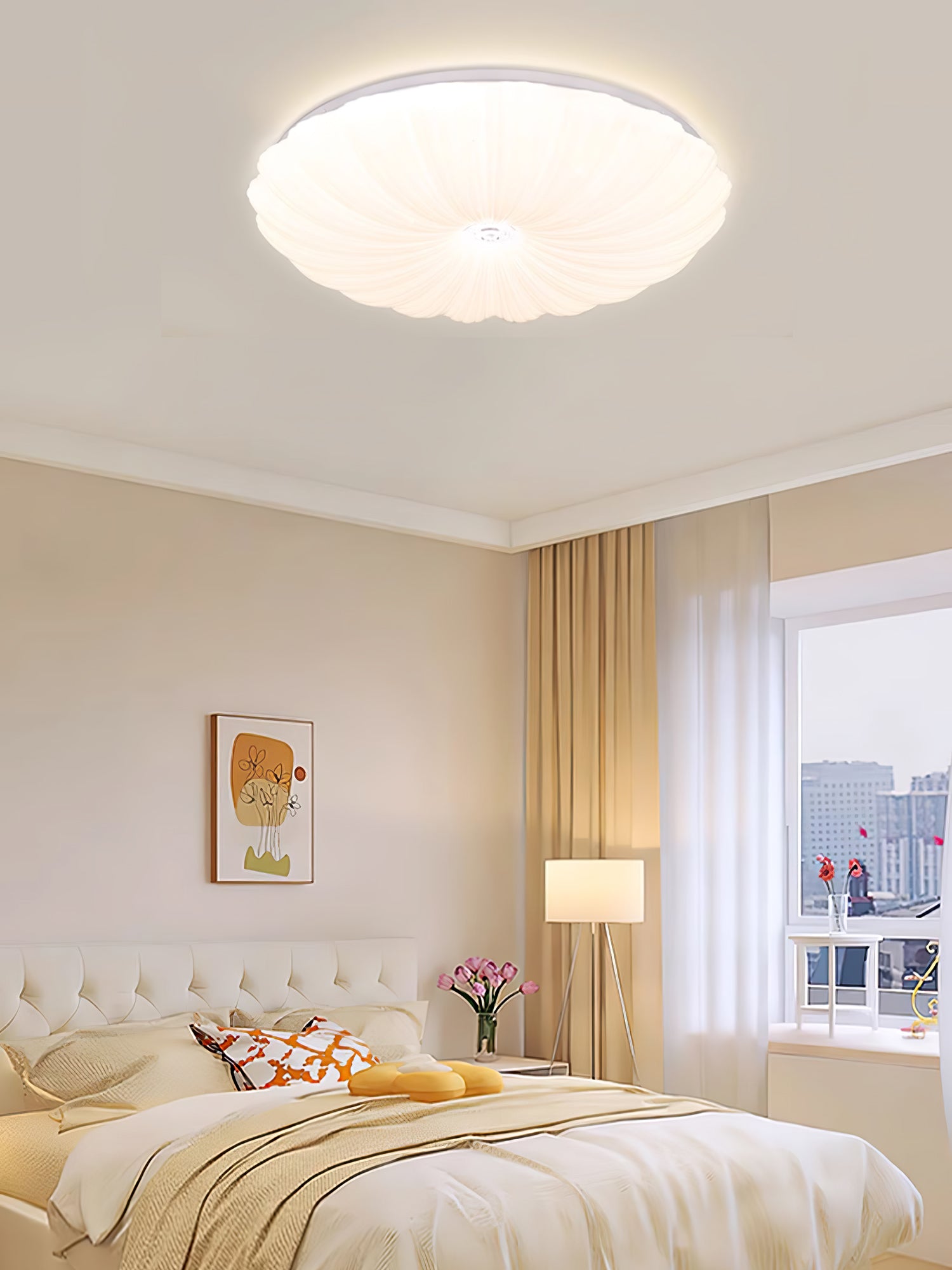 Modern Acrylic Shell Round Ceiling Light Fixture - Dimmable LED Flush Mount for Bedroom, Living Room & Dining Room Lighting