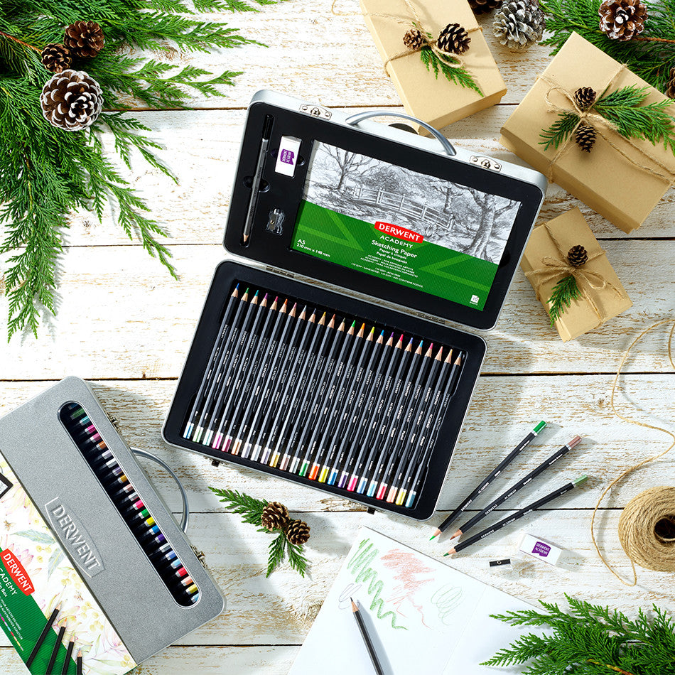 Derwent Academy Neon Colored Pencils Set - 12 Vibrant Colors in a Durable Metal Carry Tin - Perfect for Art, School, and Travel Sketching