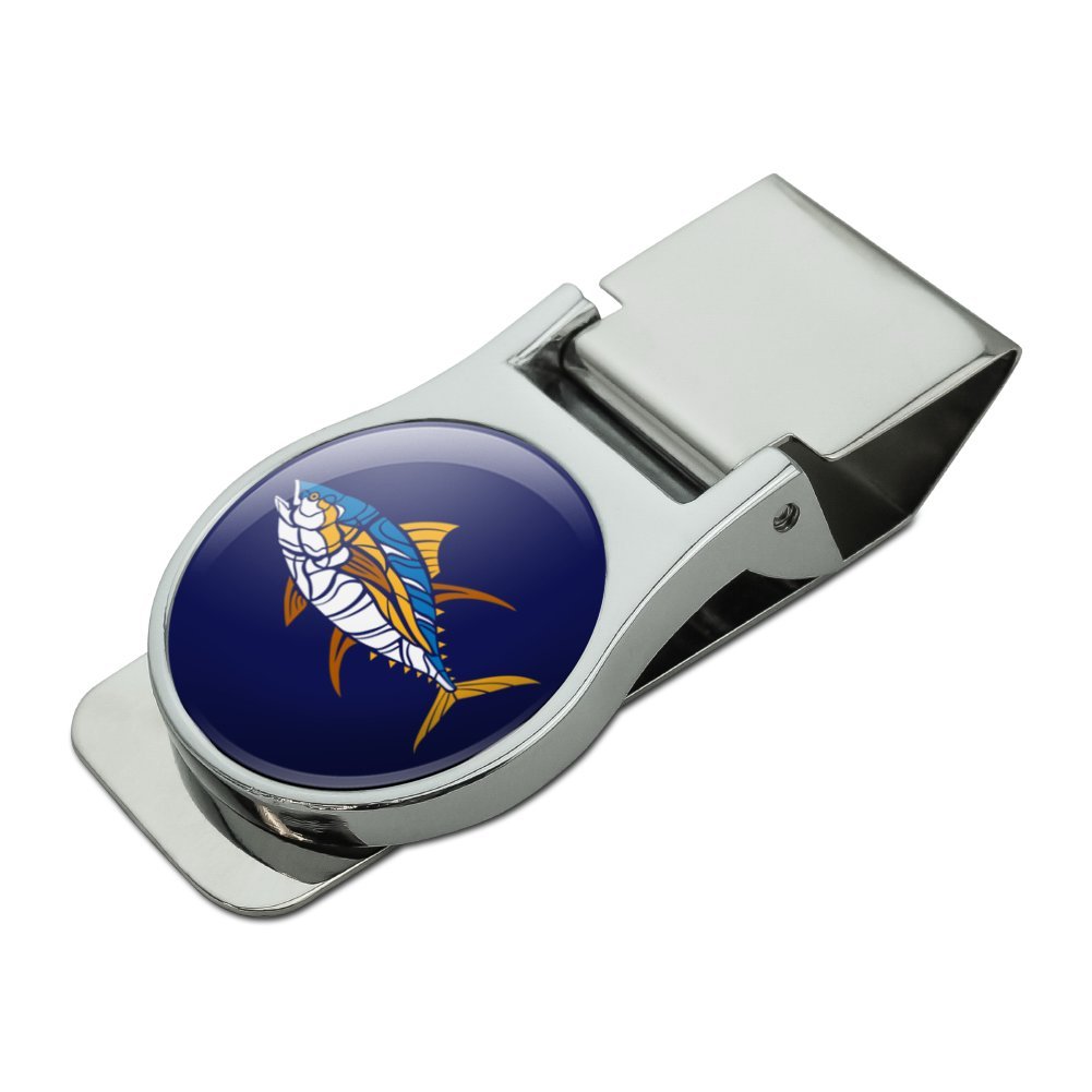 Tuna Fish Design Satin Chrome Plated Metal Money Clip - Premium Gift for Fishermen & Seafood Lovers - Perfect for Cash, Credit Cards & ID Organization