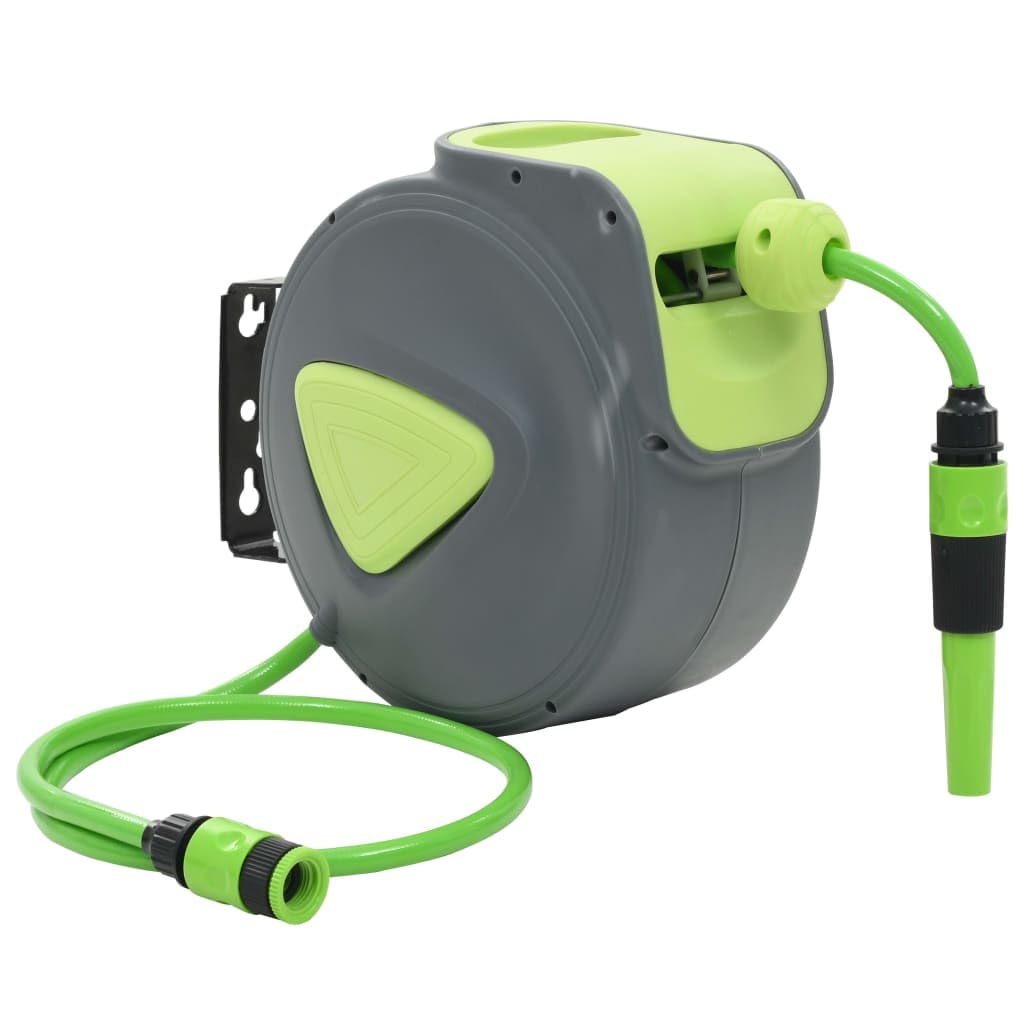 vidaXL Retractable Garden Hose Reel - Wall Mounted Automatic Rewind Hose Reel with Adjustable Spray Nozzle for Outdoor Watering, Lawn Irrigation & Car Washing | Durable & Space-Saving Garden Tool