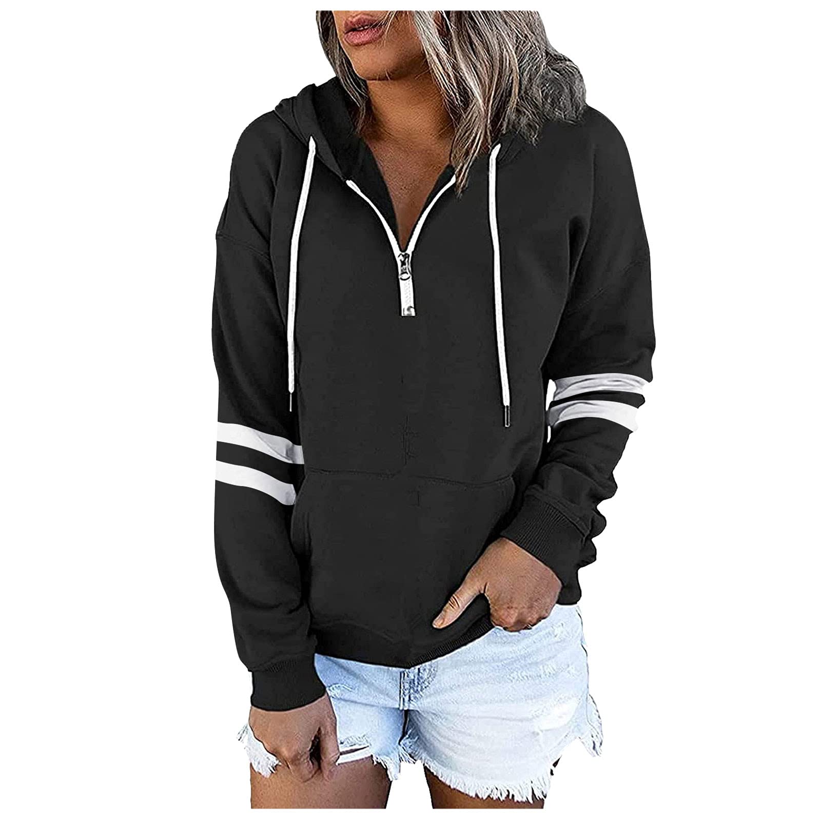 SNKSDGM Women's Long Loose Hoodies with Zipper Print - Casual Long Sleeve Sweatshirt Tops for Women | Perfect for Lounge Wear, Street Fashion & Everyday Comfort