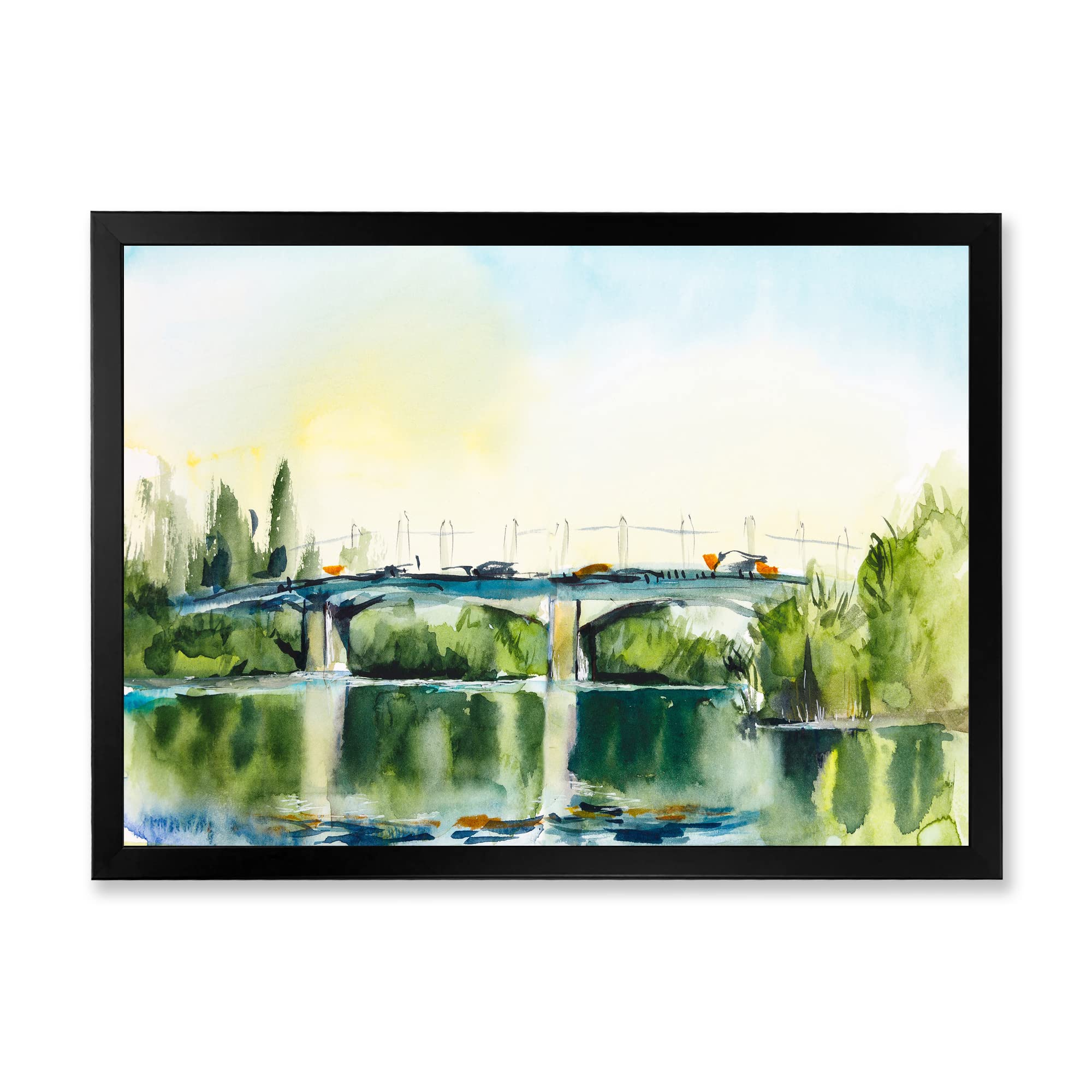 Vintage Countryside Landscape Wall Art - Traditional Framed Painting of Old Bridge Scenery | Perfect for Living Room, Bedroom & Office Decor