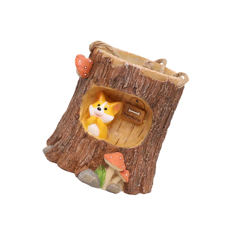 Cabilock Corgi in Stump Succulent Planter - Resin Bonsai Pot with Animal Design for Plants, Home & Office Decor - Perfect for Succulents, Small Flowers, and Desk Decorations