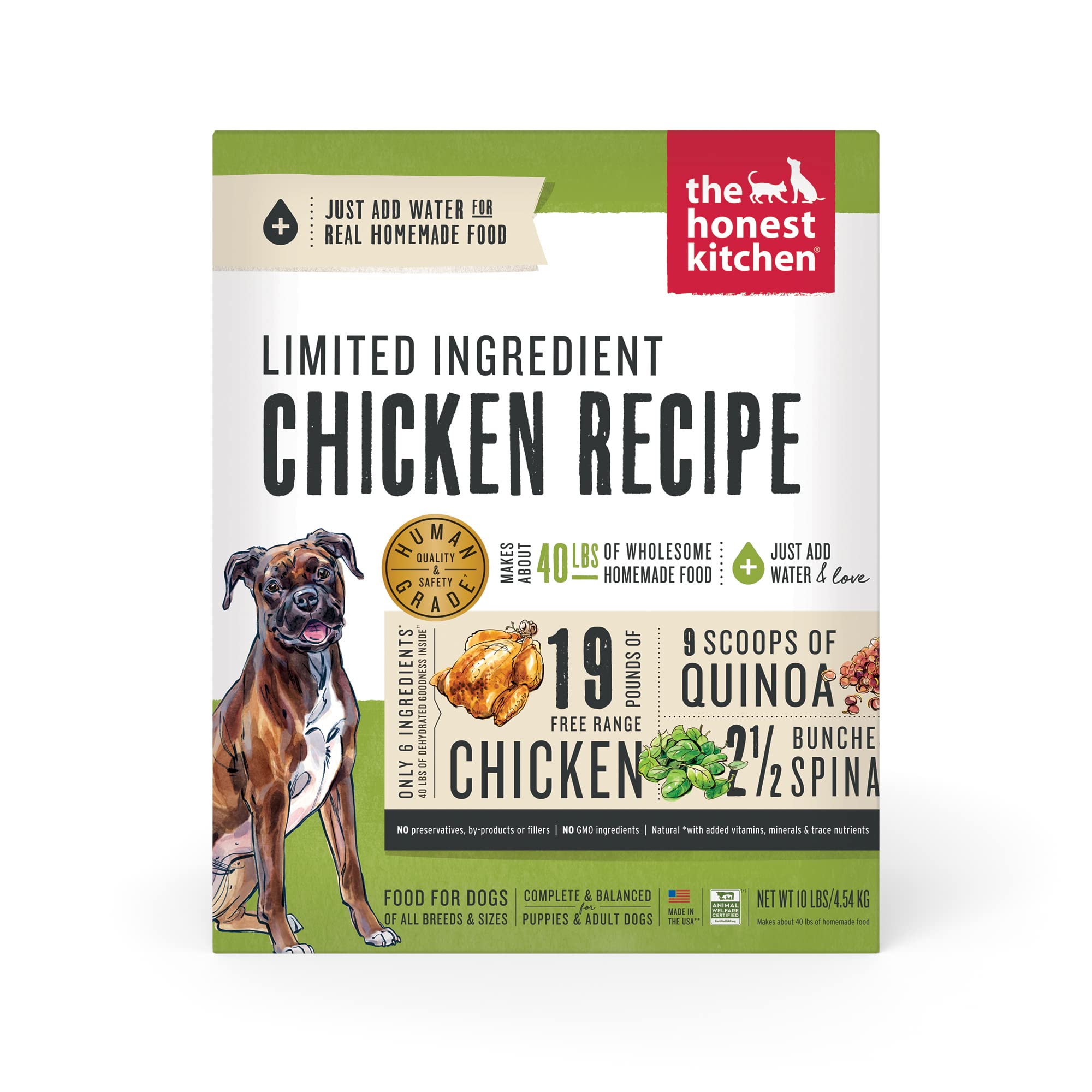 The Honest Kitchen Dehydrated Limited Ingredient Chicken Dog Food with Quinoa - 10lb Grain-Free Dry Dog Food for Sensitive Stomachs | Perfect for Adult Dogs with Allergies & Digestive Issues